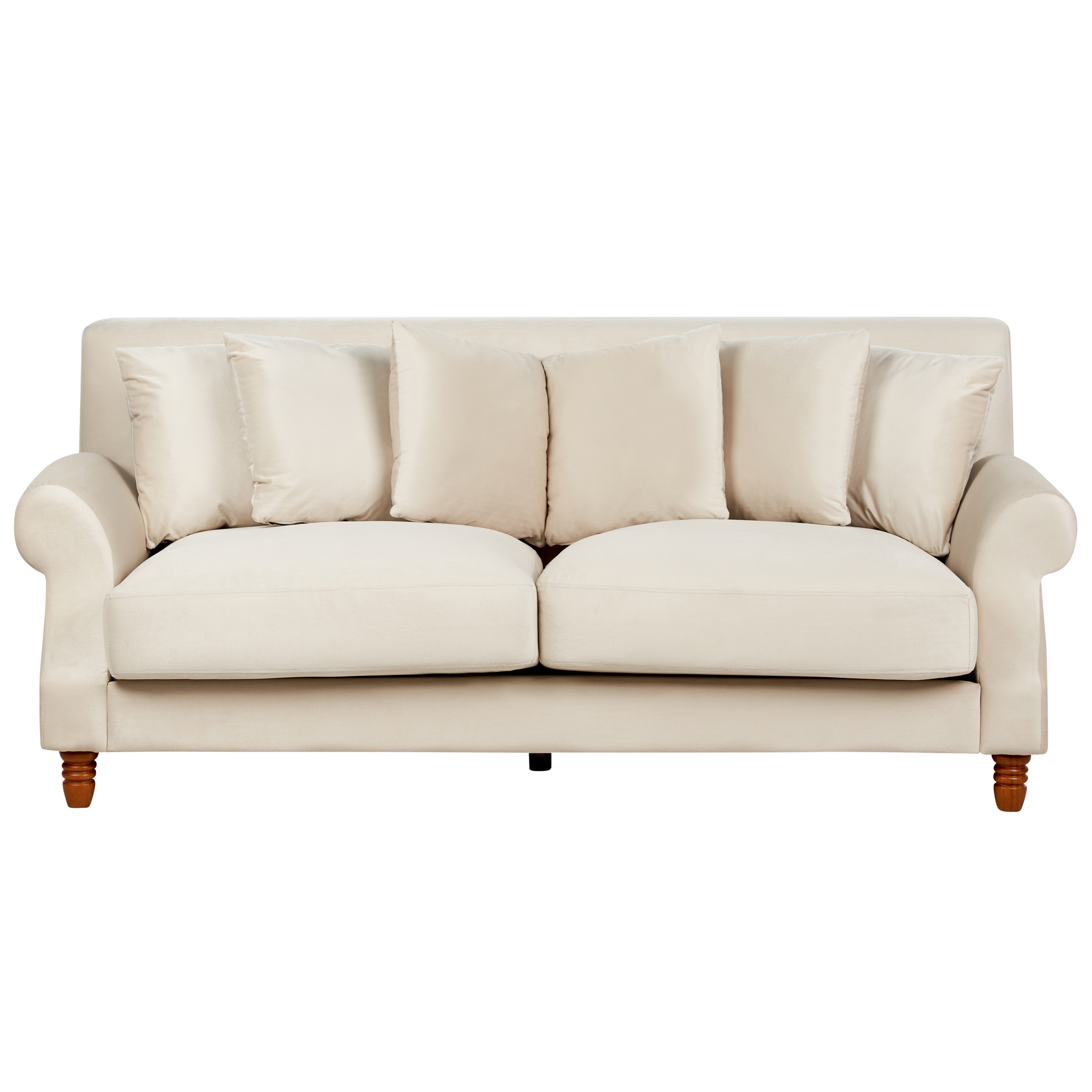 Divano imbottito classico a 3 posti in tessuto con ottomana Cuscini extra beige