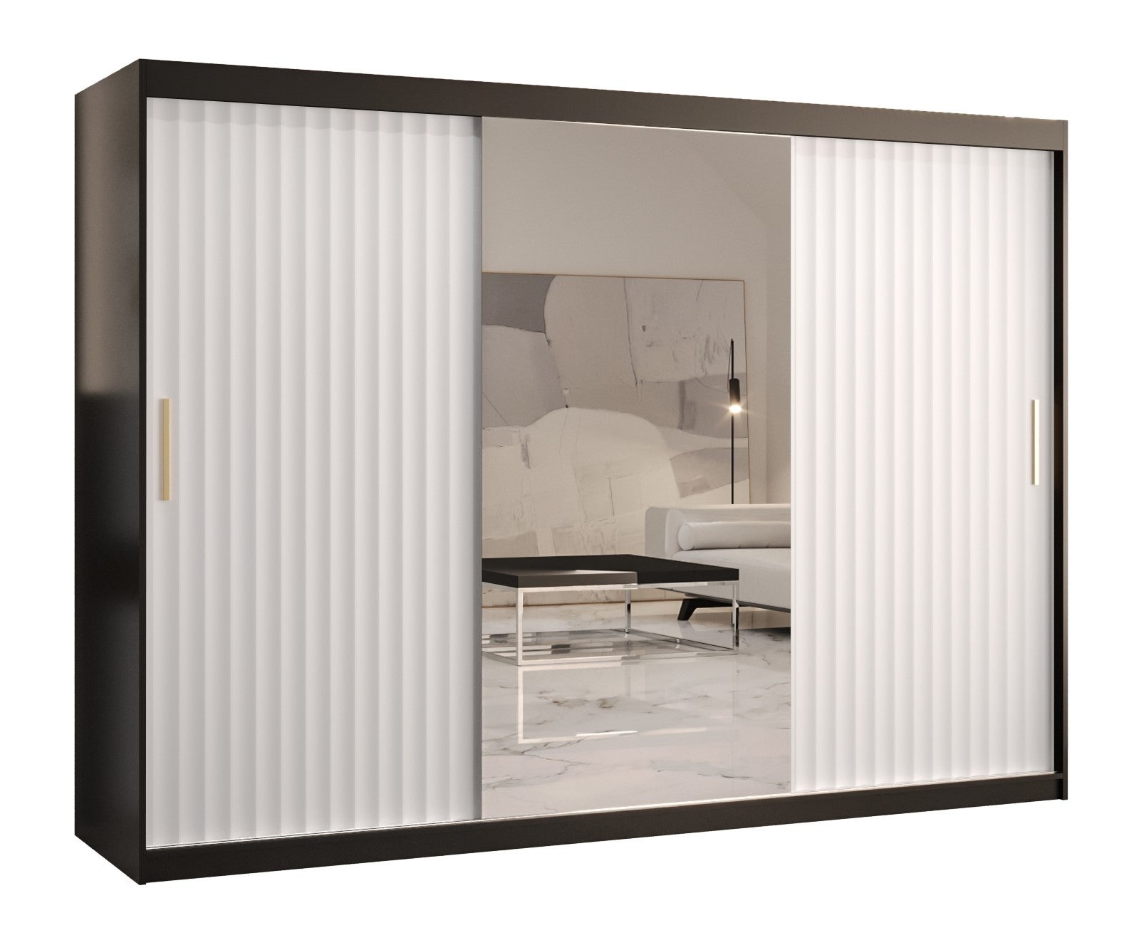 Szafa przesuwna garderoba RIFLO WAVE 2 250 x 62 x 200 cm Czarny + Biały - Abiks Meble