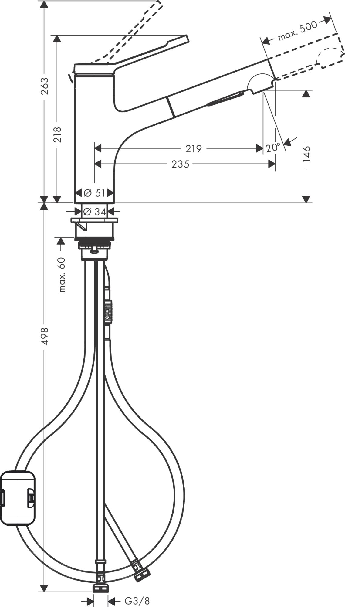 Bateria kuchenna z natryskiem HANSGROHE Stamis czarna - 2
