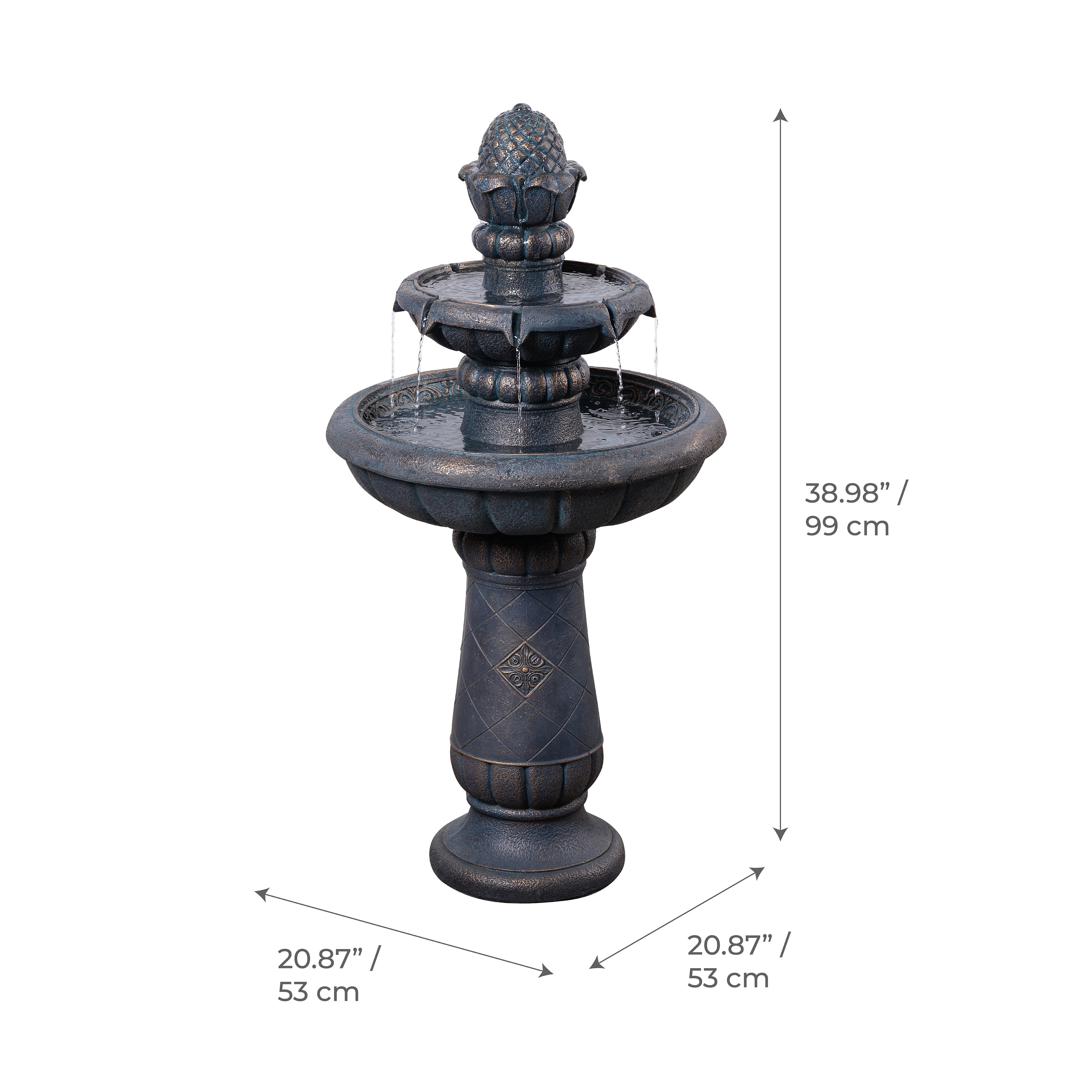 Fontaine bain d’oiseaux 2 niveaux finition pierre, 99cm, Gris, TEAMSON HOME - 2