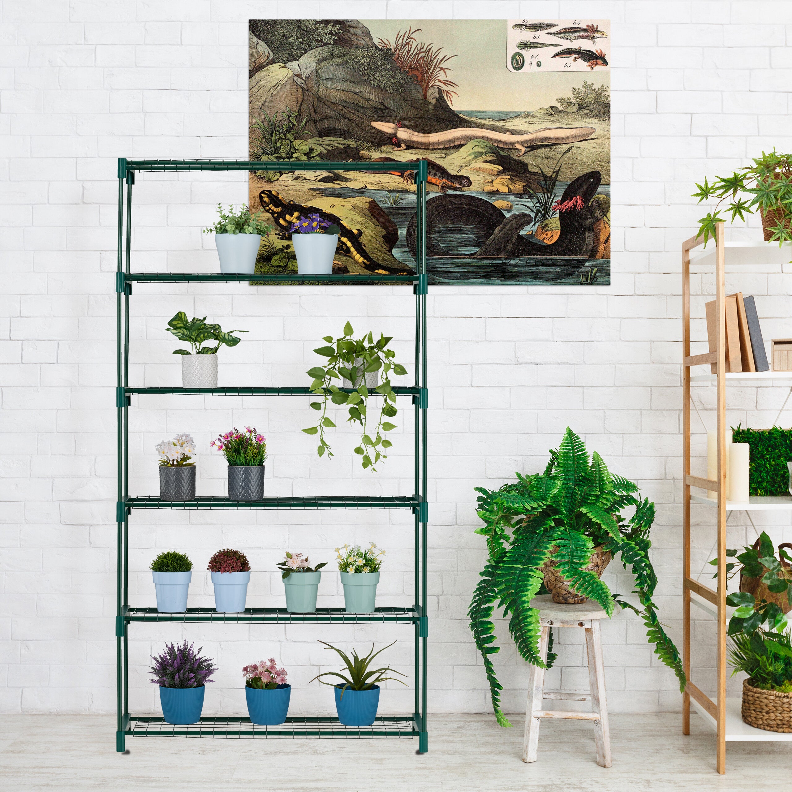 Étagère à Plantes, 6 Niveaux, Support Fleurs Et Herbes Aromatiques, En Métal, HxLxP : 173x91x28,5 Cm, Vert, Relaxdays | Leroy Merlin