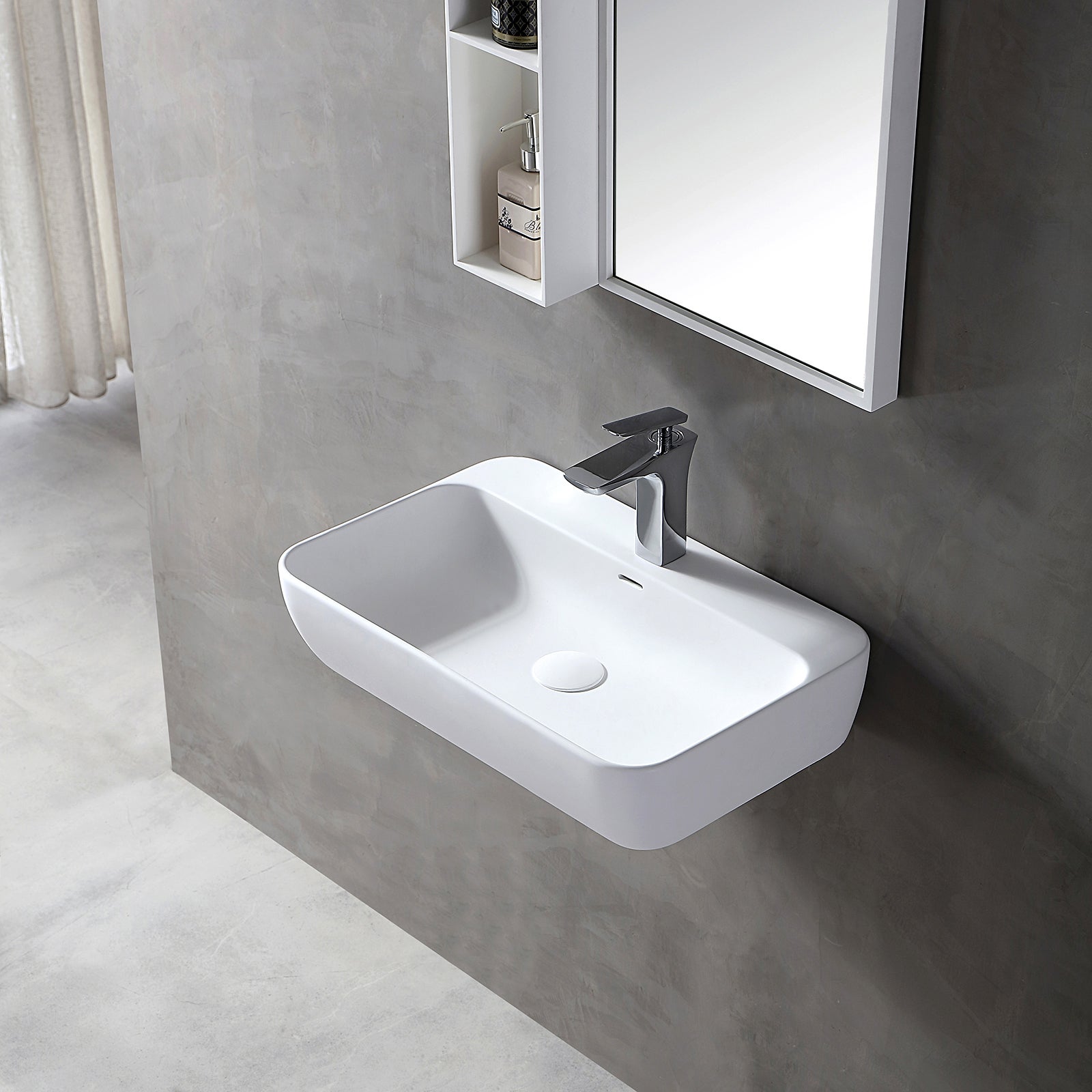BERNSTEIN - Vasque moderne 60x40x14cm Lavabo en fonte, Lave main suspendu à poser, sans robinet ni bonde - TWG201 - 2