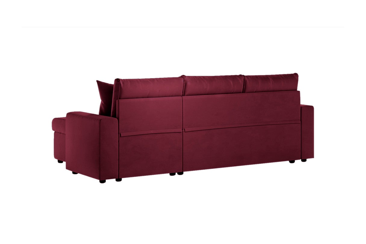 Canapé d'angle MARIA réversible et convertible avec coffre en velours - Bordeaux - 8