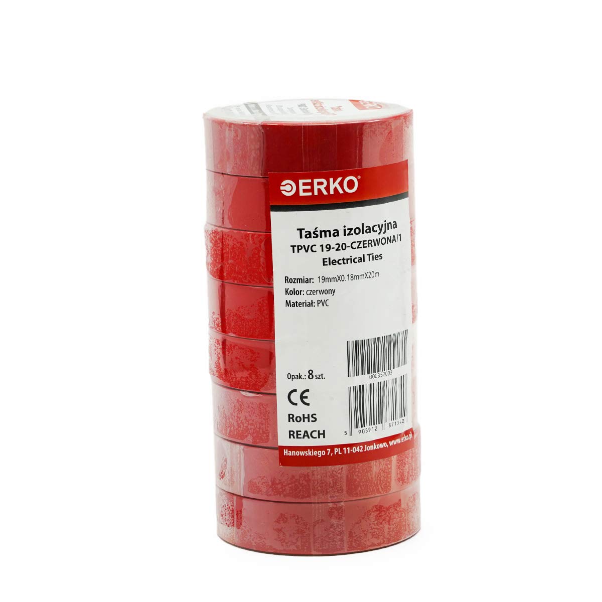 ERKO Nastro Isolante elettrico rosso 19 mm x 20 m 8 Pezzi PVC Per isolare, Riparare e legare, nastro adesivo, Per tensioni fino a 6 kv, elettrici prof - 2