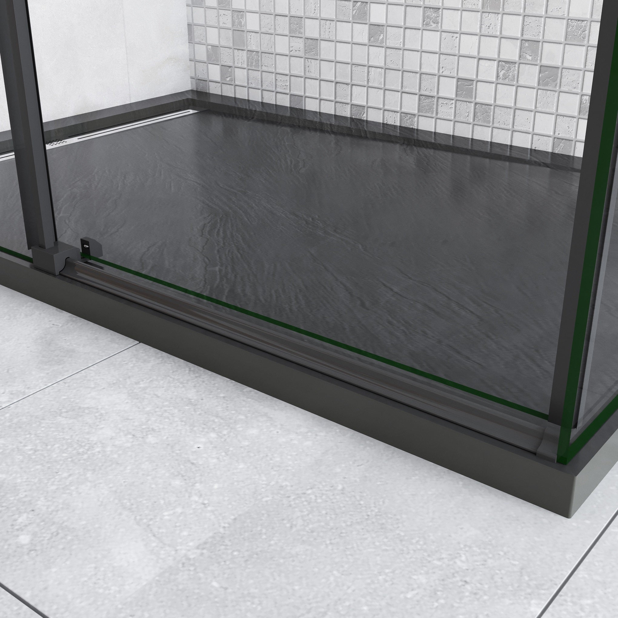 AICA cabine de douche coulissante 120x80x200cm porte de douche + paroi latérale Hauteur 200cm En 8mm verre anticalcaire profilé noir mat - 5