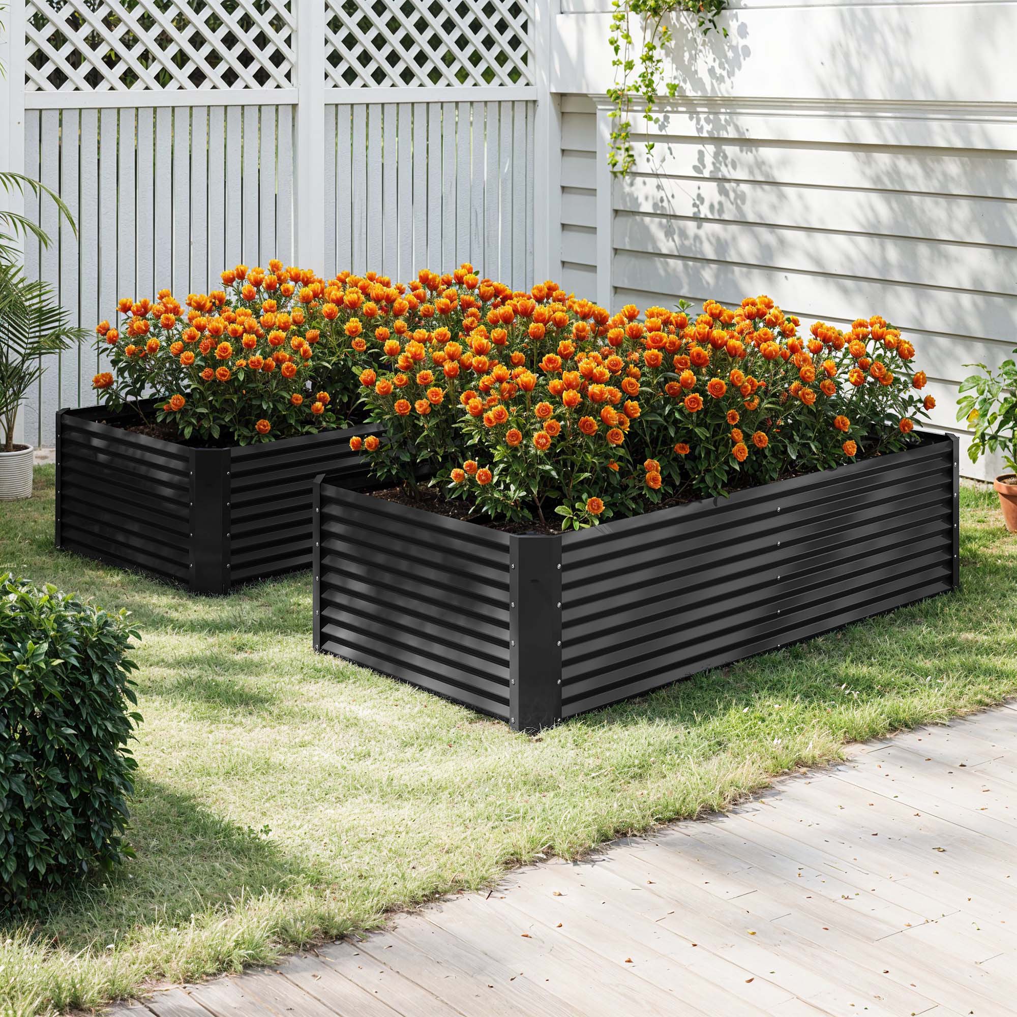 Lot de 2 Carré Potager de Jardin, 240x120x58 cm, Lit Jardinière surélevée, en Métal pour Jardin Forme carrée - 3