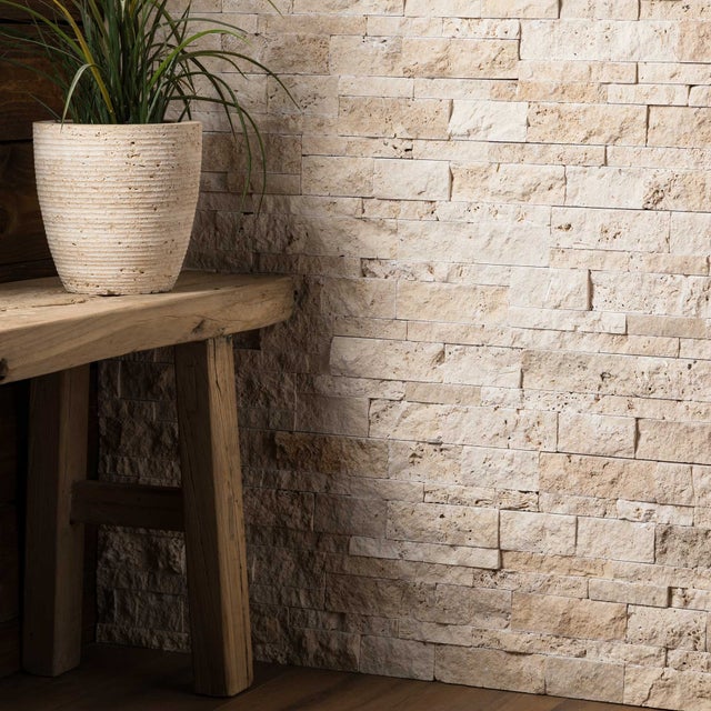 Plaquette de parement Premium pierre naturelle Travertin Beige Brut intérieur / extérieur - RO'MA Nature