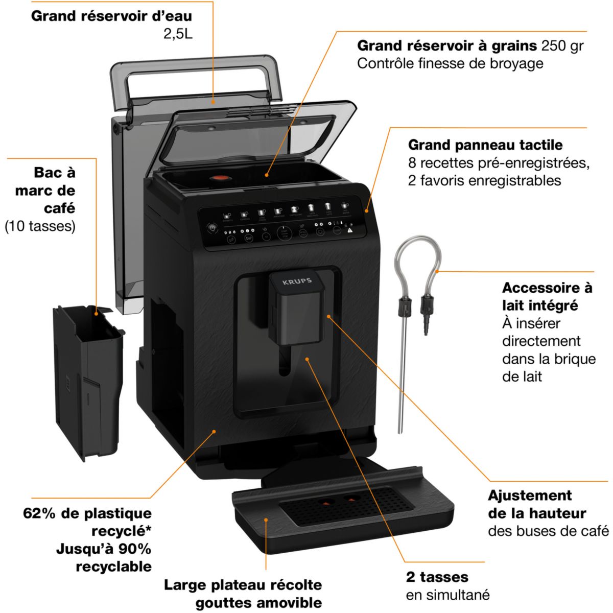Expresso Broyeur KRUPS EA897B10 evidence éco design - 3