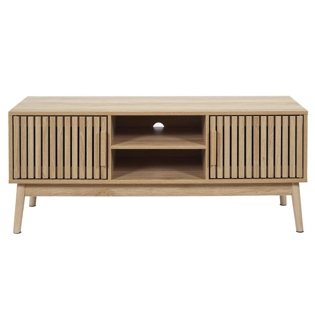 PAJAN - Meuble TV 2 Portes Effet Bois avec Tasseaux - 4