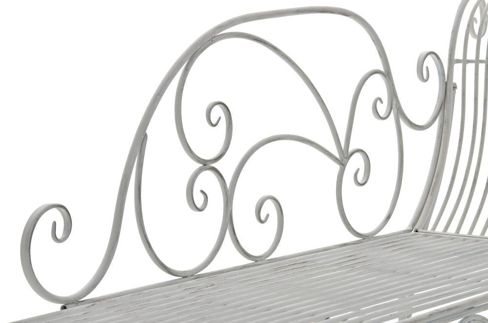 Panca da giardino panca design in ferro battuto bianco invecchiato schienale lato destro 156x46 cm MDJ10190 - 5