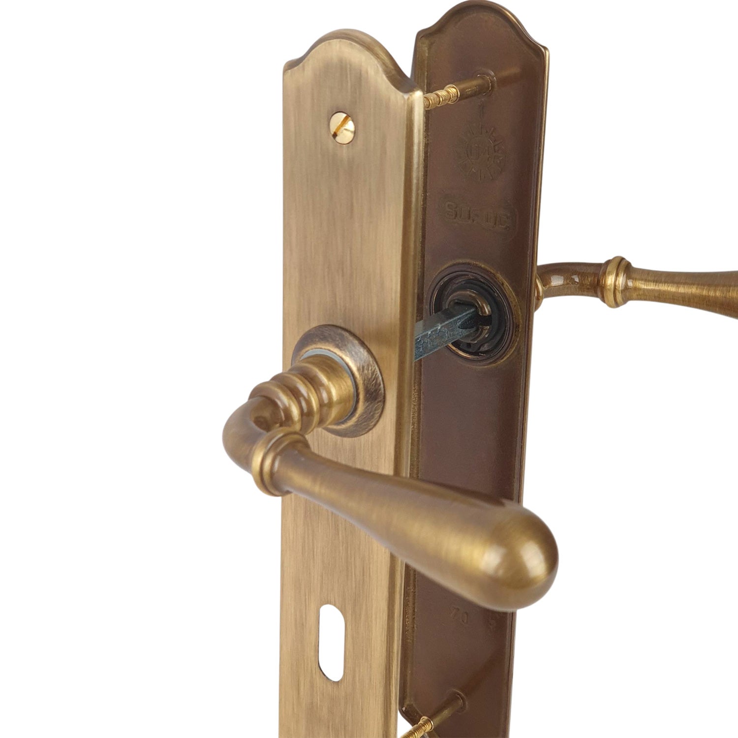 2 poignées de porte DURANCE entrée de clé, Laiton patiné entraxe 195 mm, chambre - 7