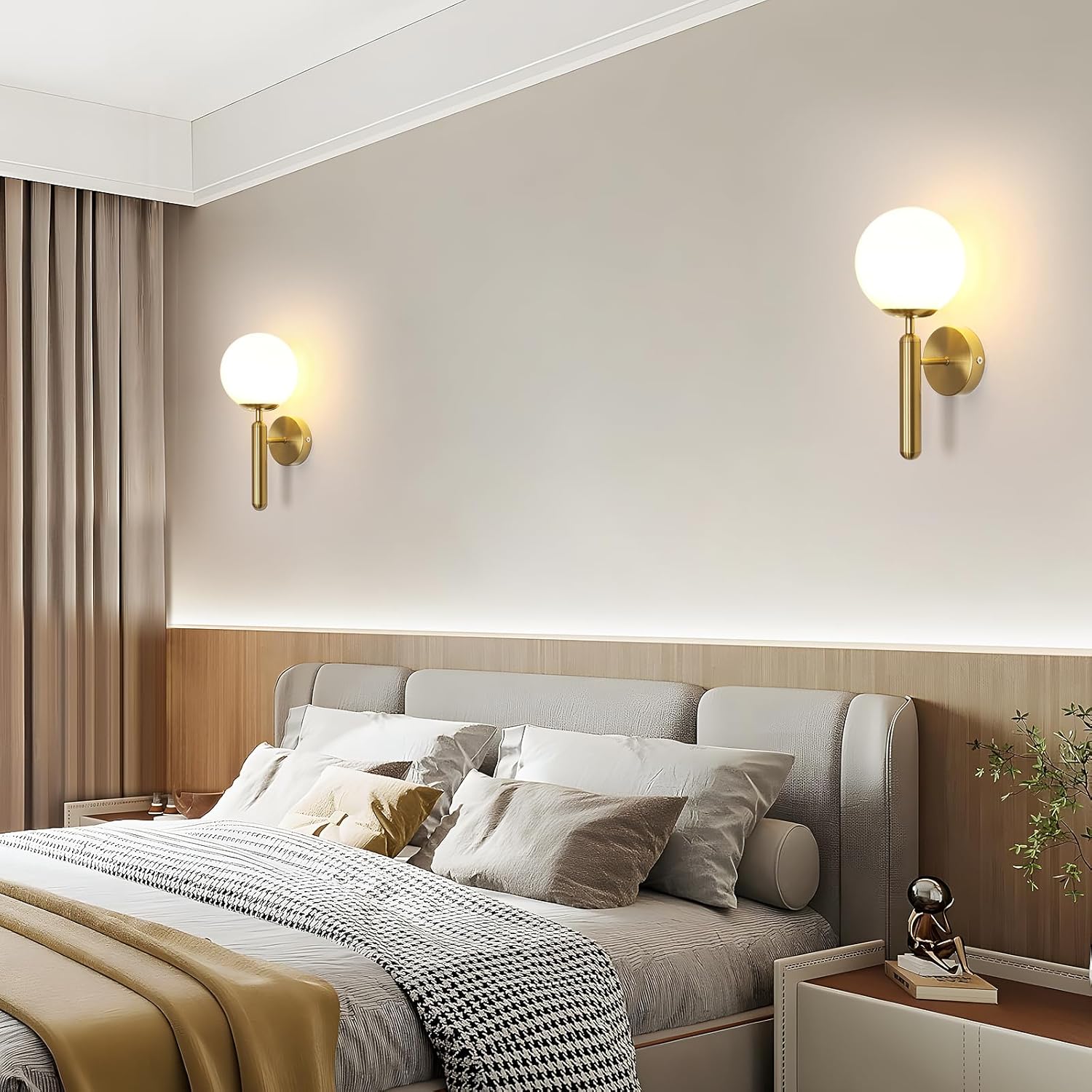 Lampada Da Parete A Sfera In Vetro, Moderna Applique Con Paralume Trasparente, Nero E Vetro, Diametro 13,5 Cm, Attacco E27, Per Camera Da Letto, Soggiorno, Corridoio