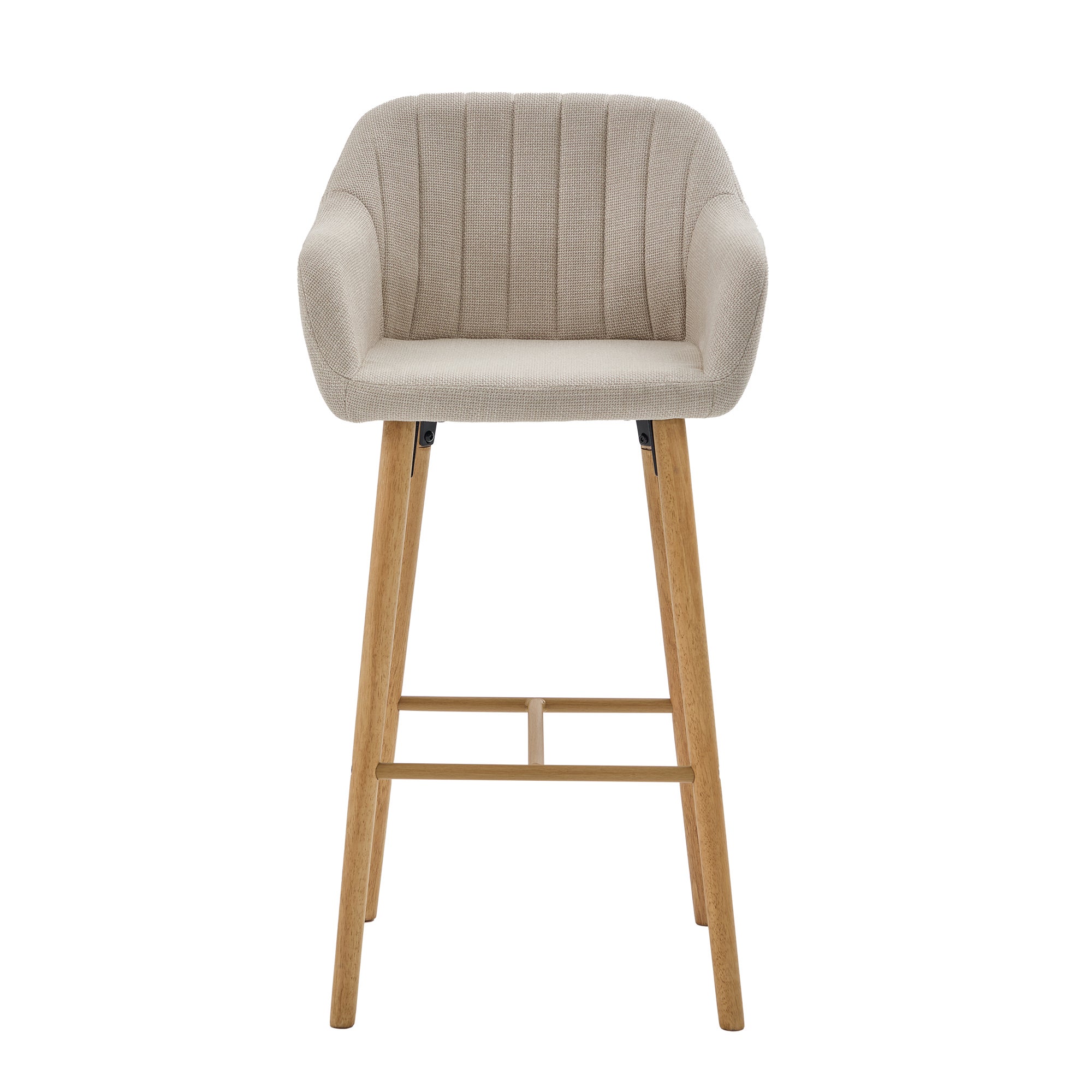 Lot de 2 tabourets de bar moderne avec dossier, accoudoirs, assise en lin et pieds en bois, beige - 5