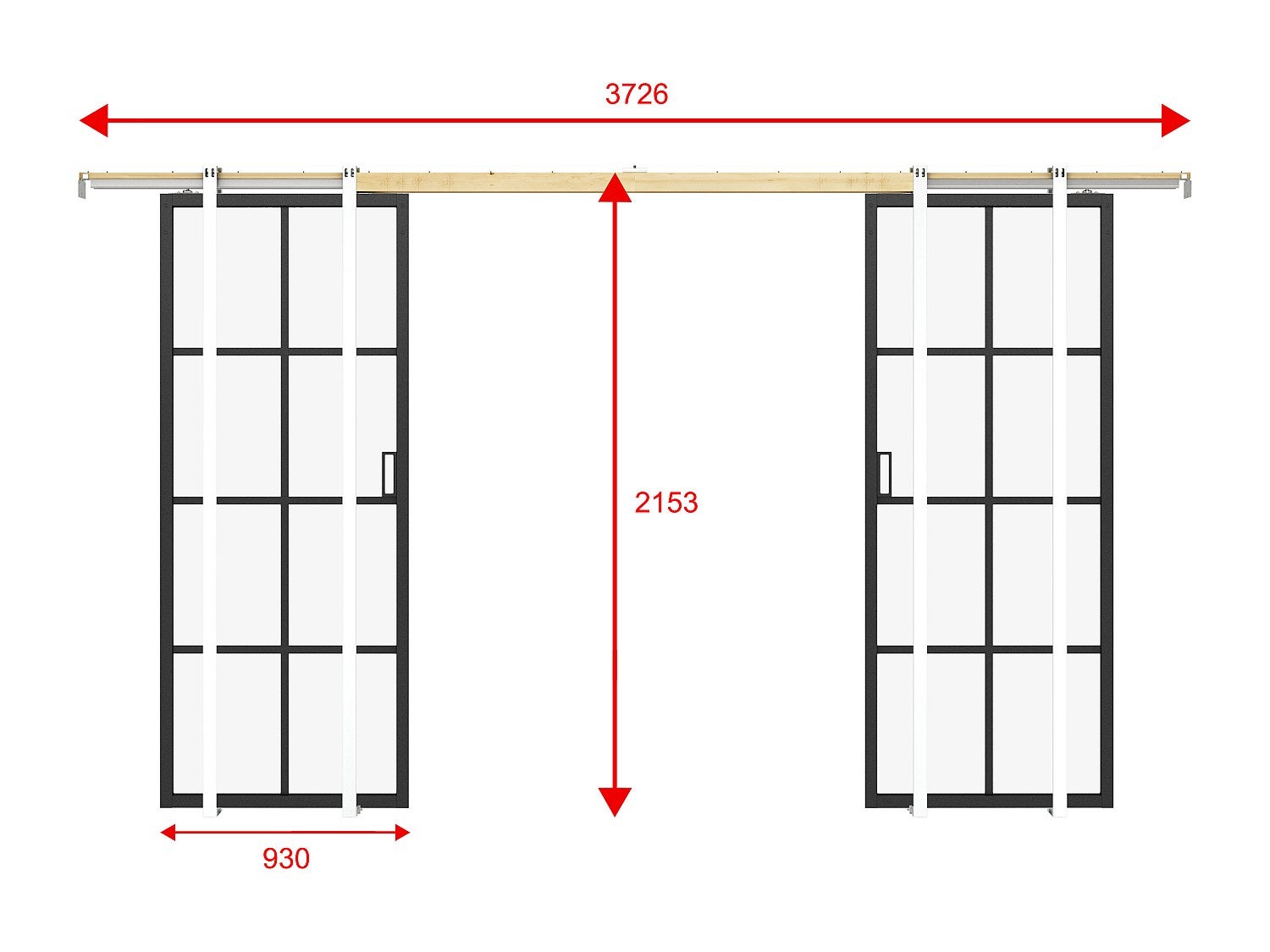 Porte coulissante double avec système à galandage en aluminium et verre trempé - 2 x H205 x L93 cm - WILDEN II - 4