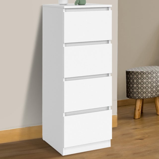Meuble d'appoint 4 tiroirs TOMI 30x30x80 cm chiffonnier pour entrée salle de bain bois blanc