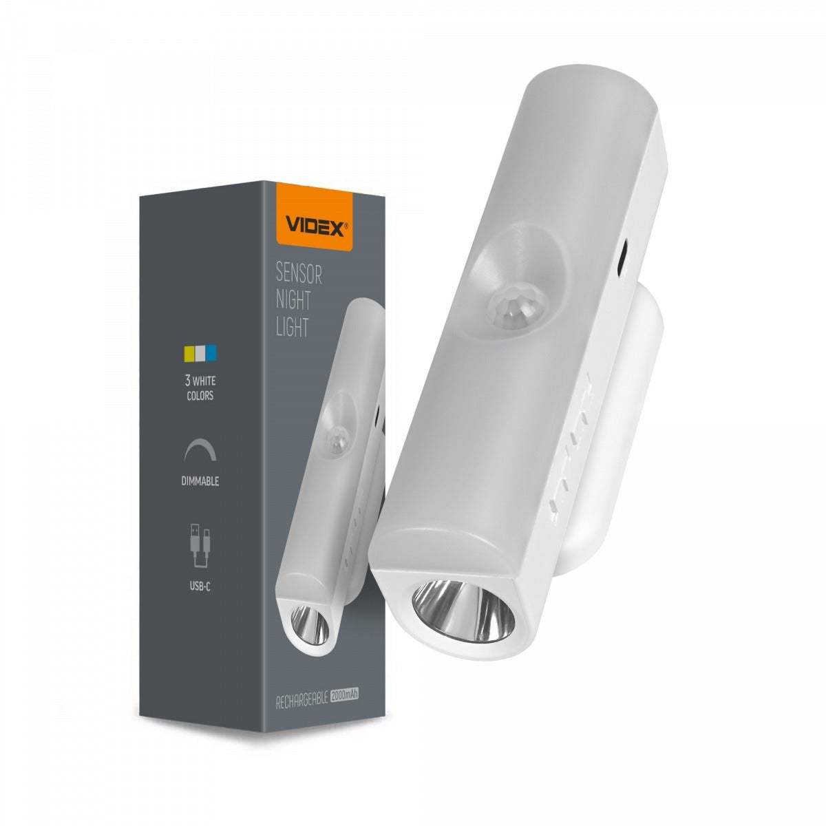 Kinkiet LED z włącznikiem biały 2W zmienna (ciepła / zimna / neutralna) 110lm tworzywo sztuczne wym:3,2x12x4,5cm IP20 Videx