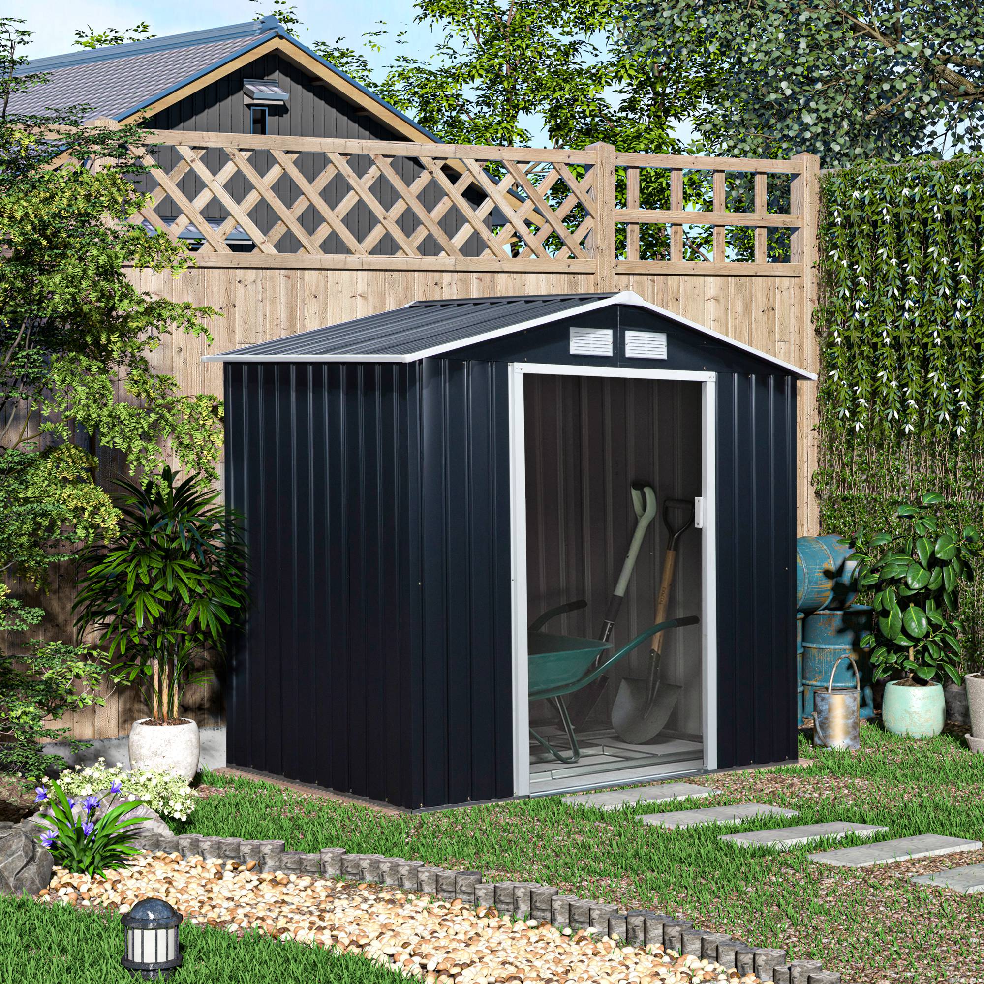 Caseta de jardín con 2 puertas Outsunny gris oscuro 213x130x185 cm - 2