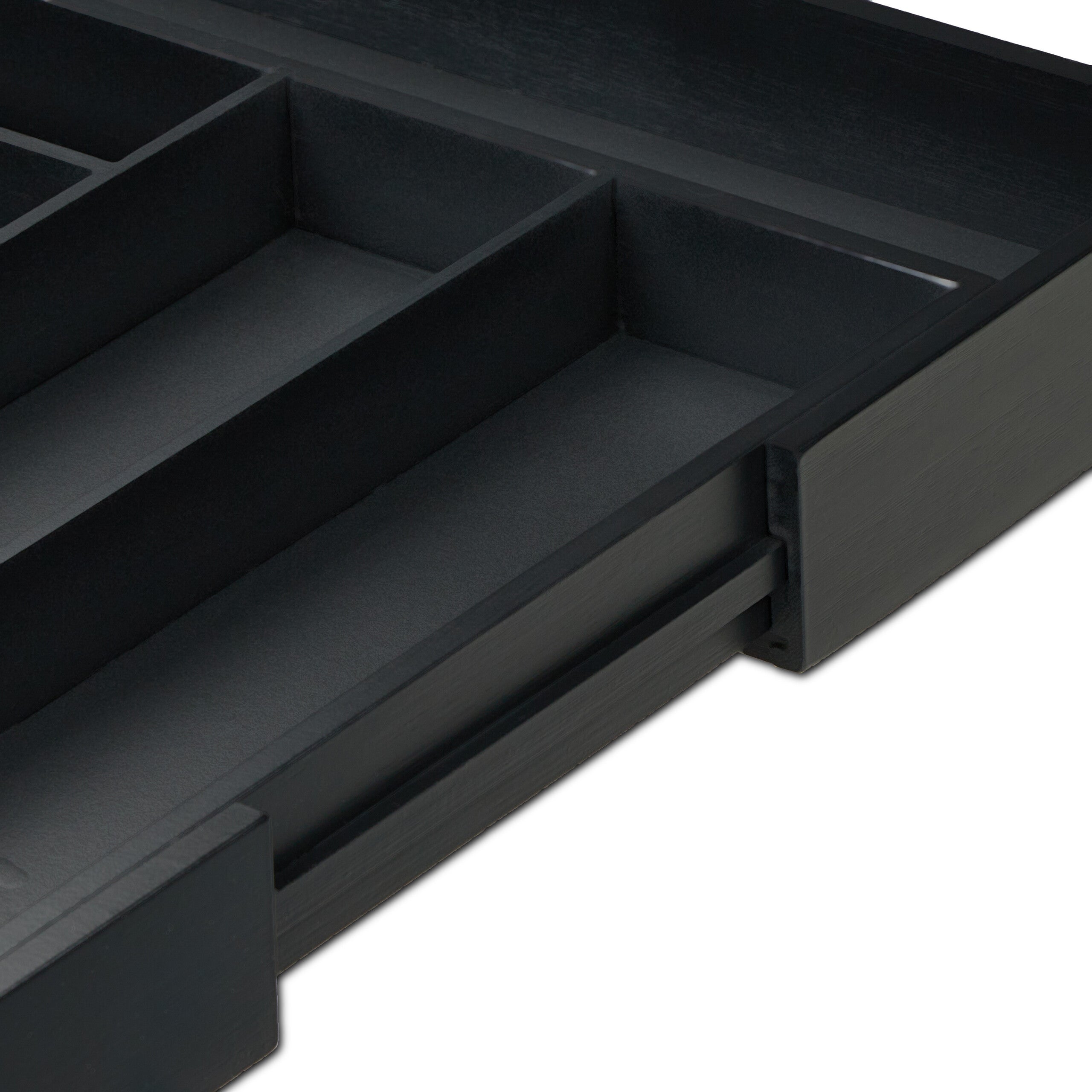 Organizador de talheres ajustável, bambu, HBT 6,5 x 35-58 x 43,5 cm, 6-8 compartimentos, para gaveta, preto, Relaxdays - 7