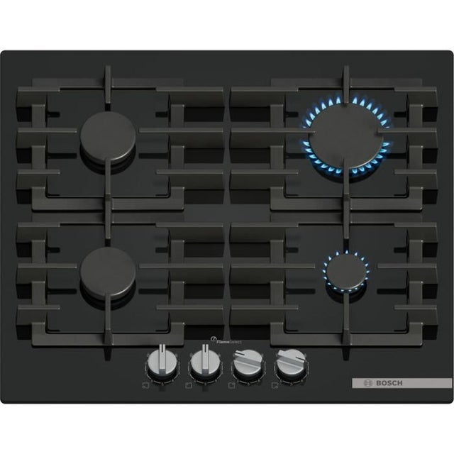 Table de cuisson gaz Bosch Series 6 PPP6A6I40 60 cm 4 feux verre trempé noir