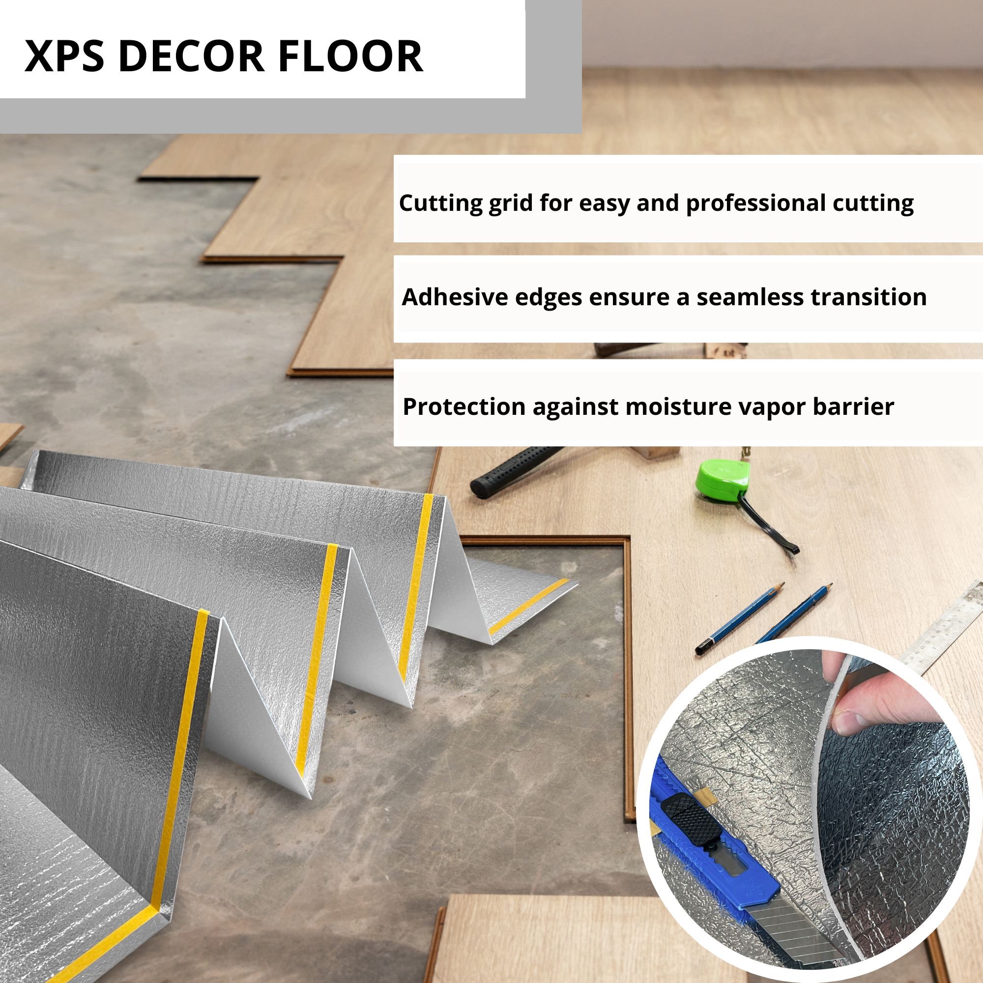 10m² Sous-couche LVT –Isolation phonique et thermique pour sol vinyle à clipser, réduction des bruits d’impact, haute densité 400 kPa 1,5 mm - 5