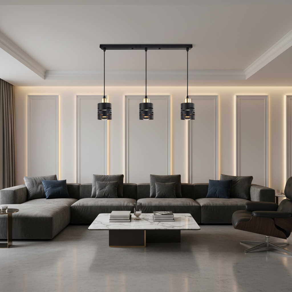 Lampa wisząca sufitowa 3x E27 LED Elen IP20 100cm żyrandol czarna złota MasterLED - 2