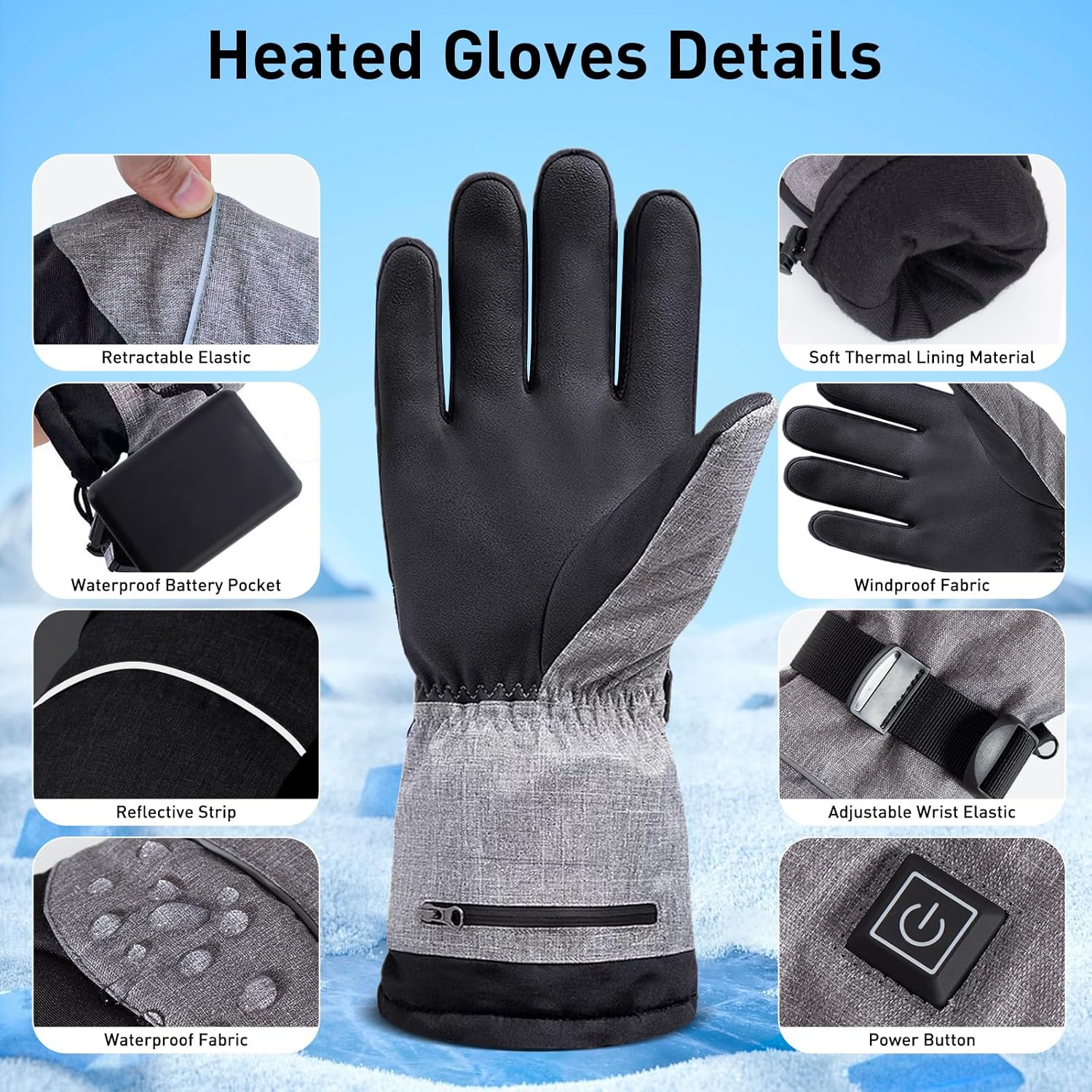 Gants Chauffants Hiver Homme - Batterie Rechargeable 7.4V 5000mAh, 3 Niveaux de Chaleur, Imperméables, Écran Tactile - Pour Ski, Moto, Randonnée - 3