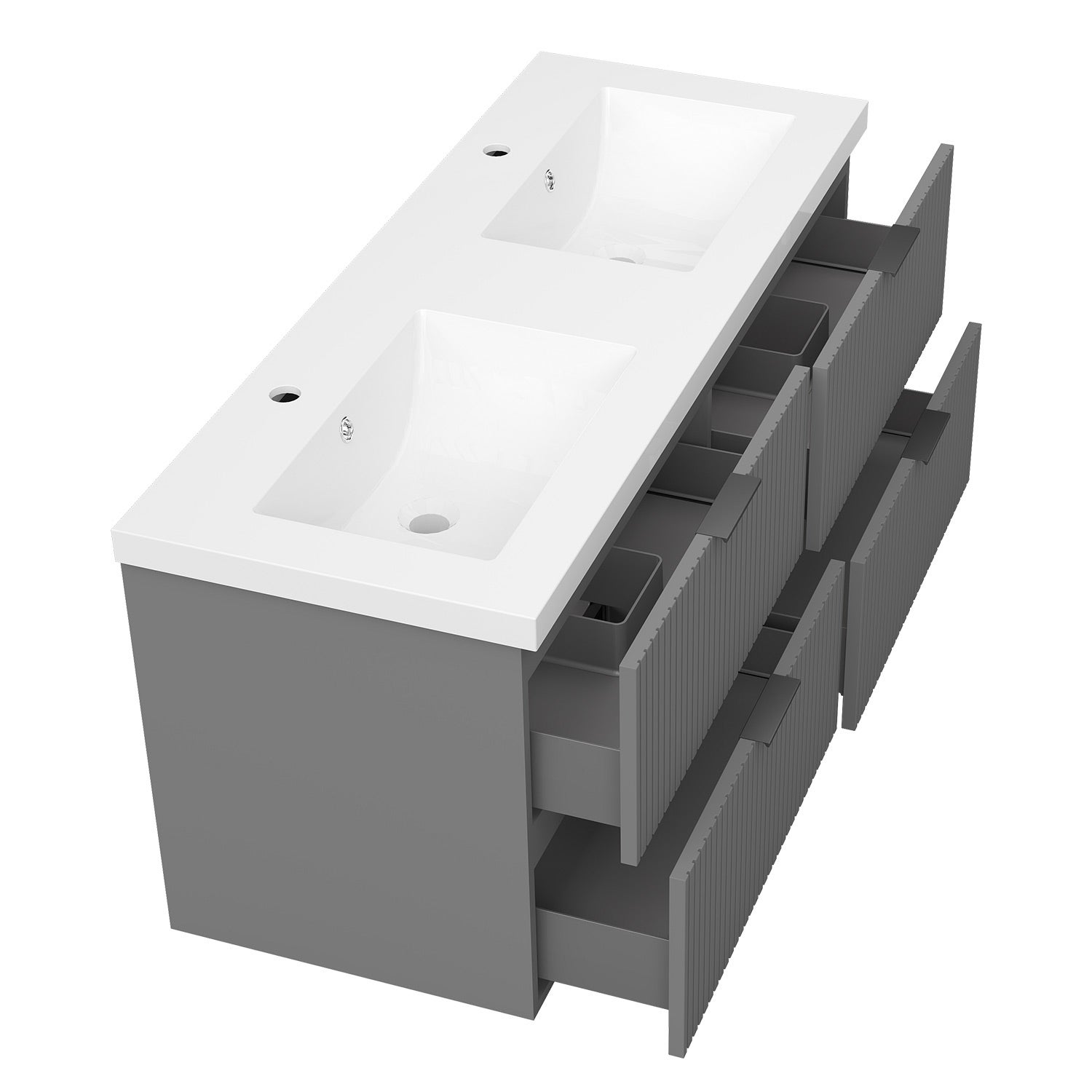 AICA Meuble de salle de bain mural Anthracite 120 cm - 4 tiroirs, lavabo inclus - 2