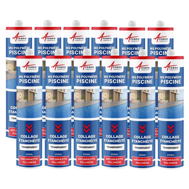 Mastic Piscine Polymère Collage et Étanchéité: ARCAMASTIC POLYMERE Transparent - 290 ml x 12 - ARCANE INDUSTRIES