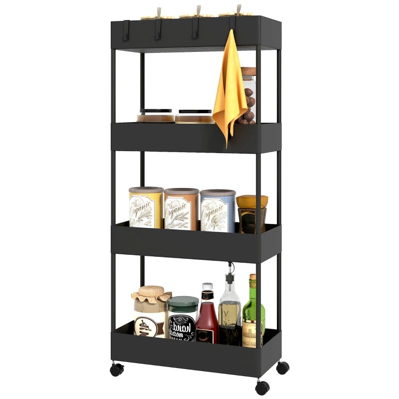HAUSPROFI Scaffale Sottile A 6 Ripiani Con Ruote – 25,4x58x155 Cm, Nero, Per Spazi Stretti In Cucina, Bagno, Ufficio