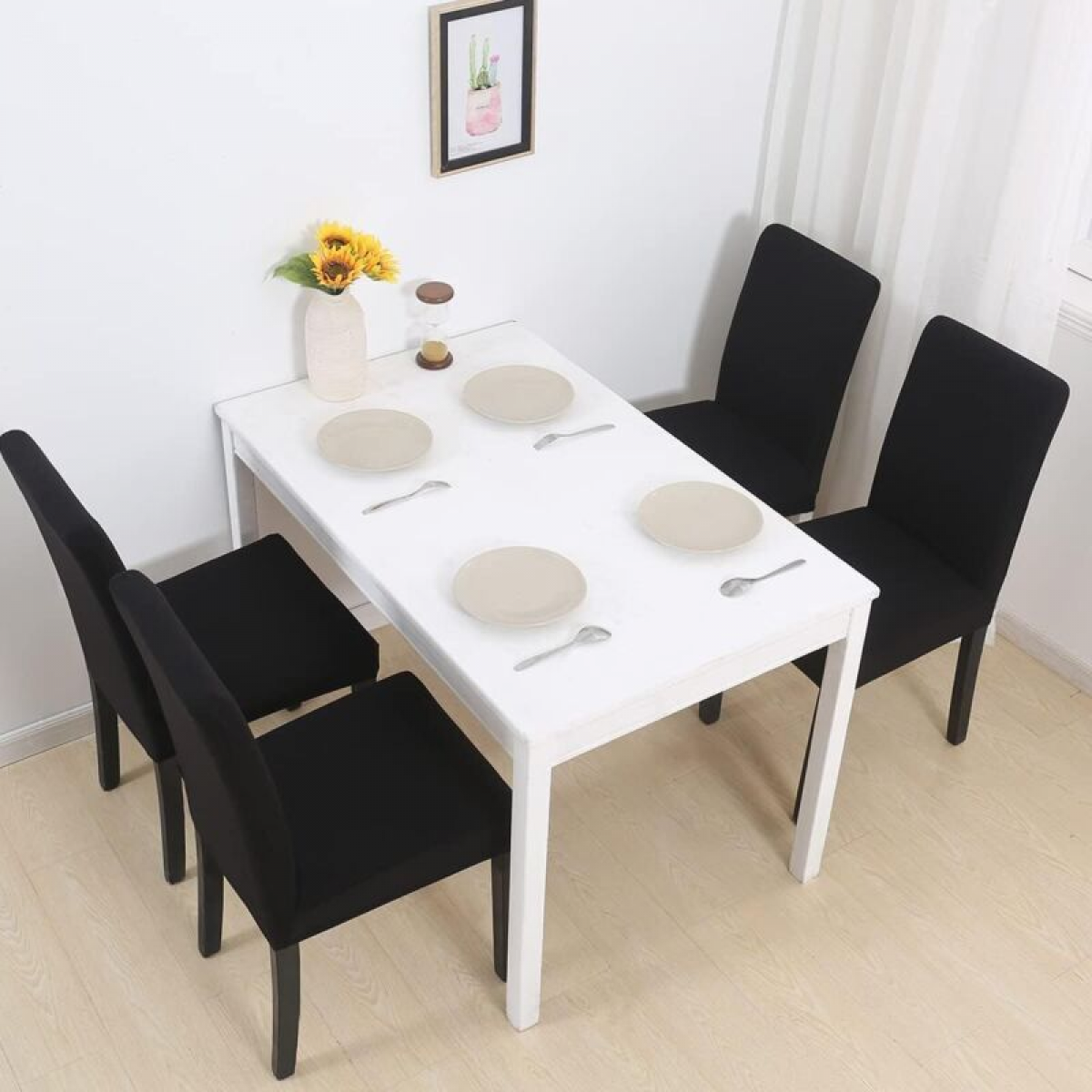 Conjunto de sillas negras con fundas elásticas y lavables para sillas de respaldo alto, aptas para el comedor y la cocina - 2