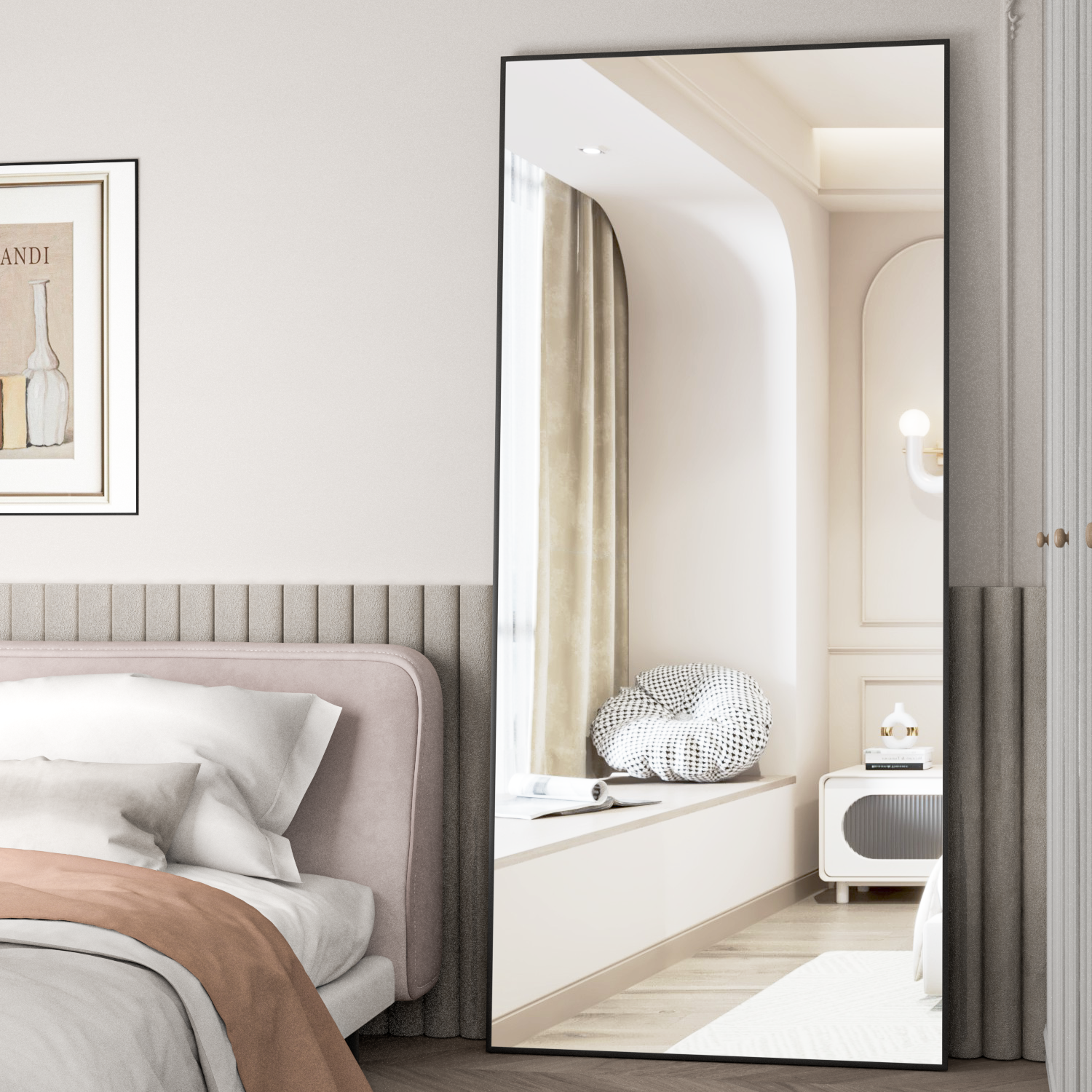 Pełnowymiarowe lustro 180 x 64 cm, lustro stojące, lustro stojące z ramą ze stopu aluminium, lustro ścienne z cienką ramą