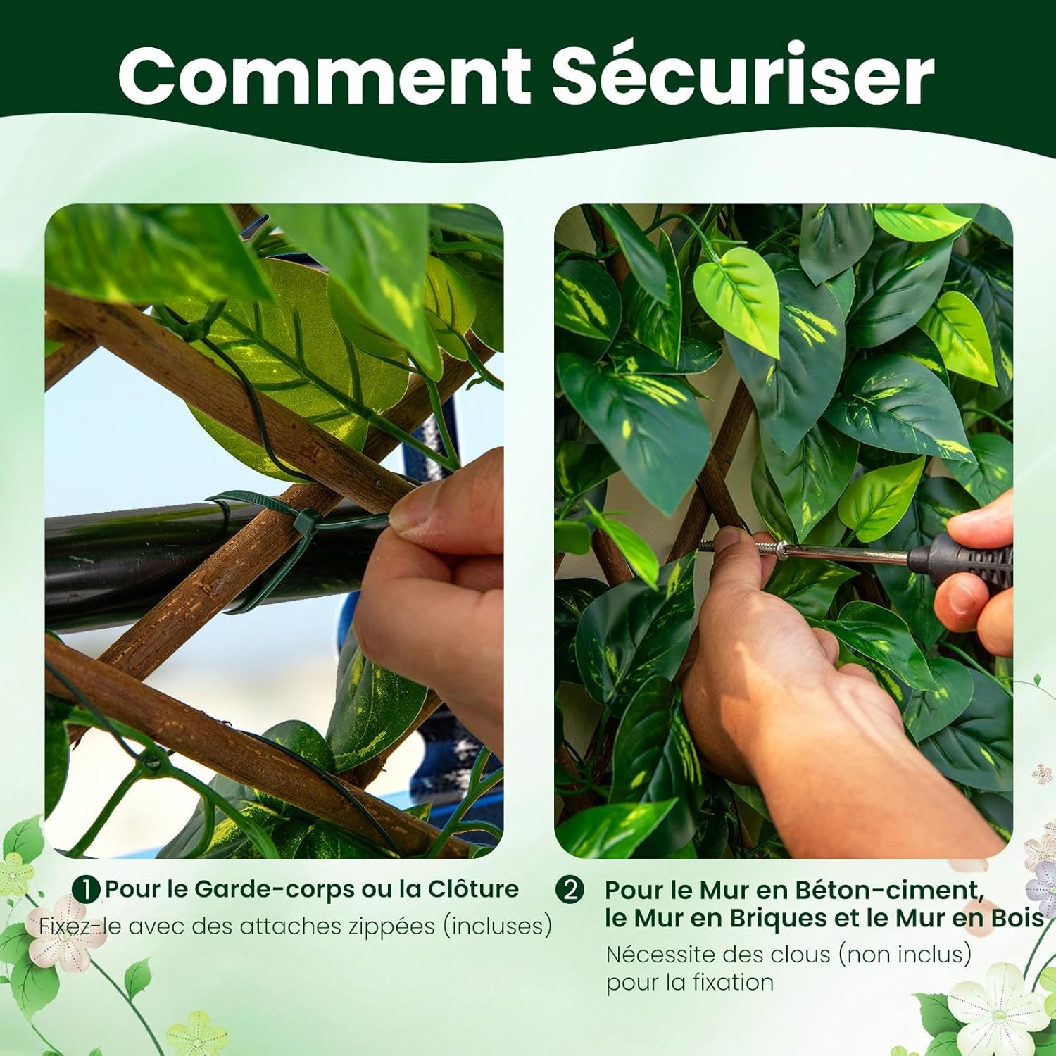 Haie Artificielle Brise-Vue Décoration Extensible, Panneau pour Clôture Décoratif Artificiel Protection Solaire Cadre (Lierre Vert) - 7