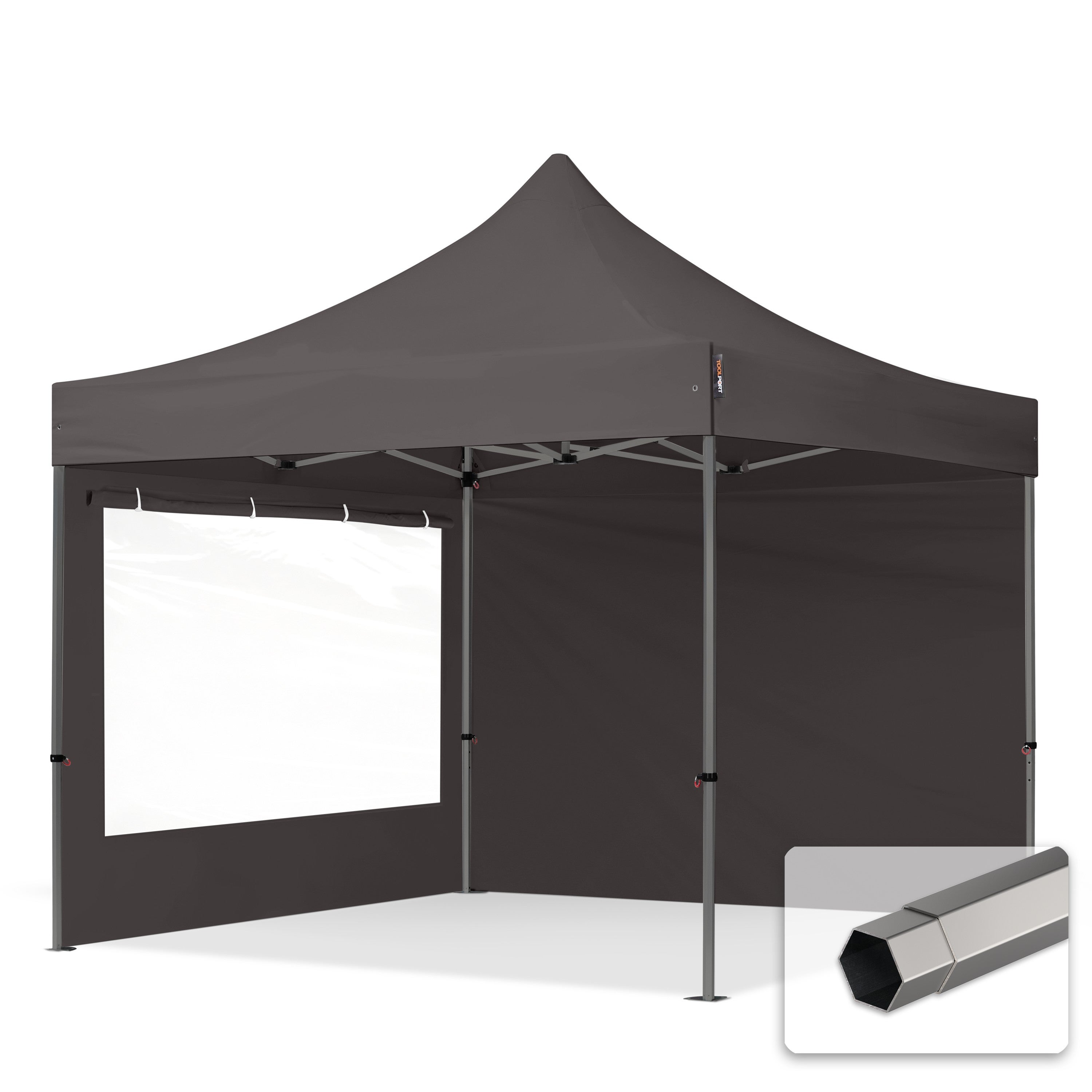 3x3 m Namiot Ekspresowy, PREMIUM Stal 40mm, ze ścianami bocznymi, okna panoramiczne, ciemnoszary
