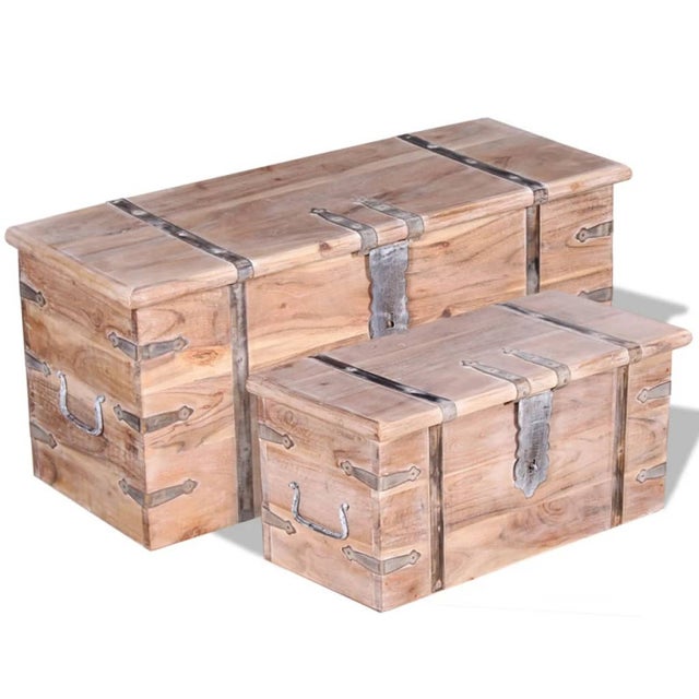 Set de baúl de almacenamiento de madera de acacia 2 unidades v9279 Unico / Marrón