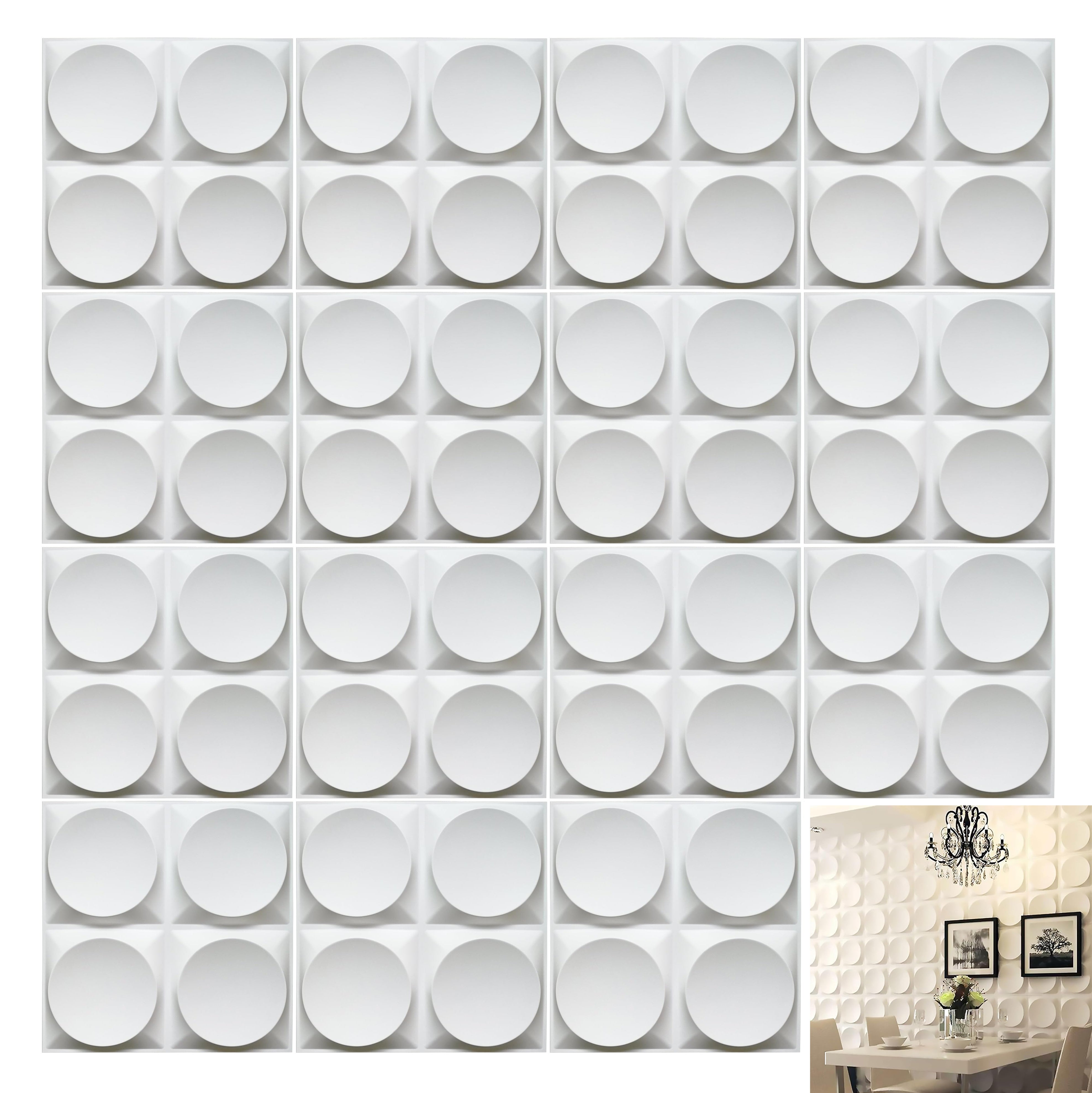 15 paneles murales 3D de PVC 30×30 cm – Blanco mate con diseño circular ...
