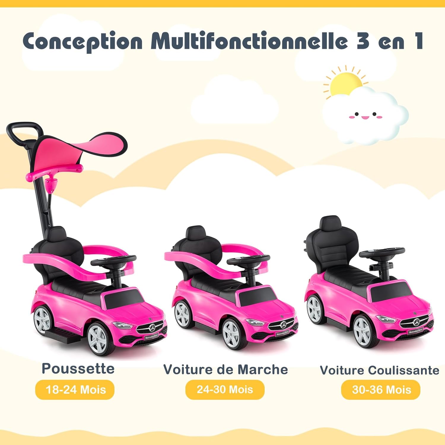 Camion De Pompier Porteur Enfant Mercedes-Benz - Avec Lumières, Musique, Klaxon - Pour 2-6 Ans, Charge 23 Kg