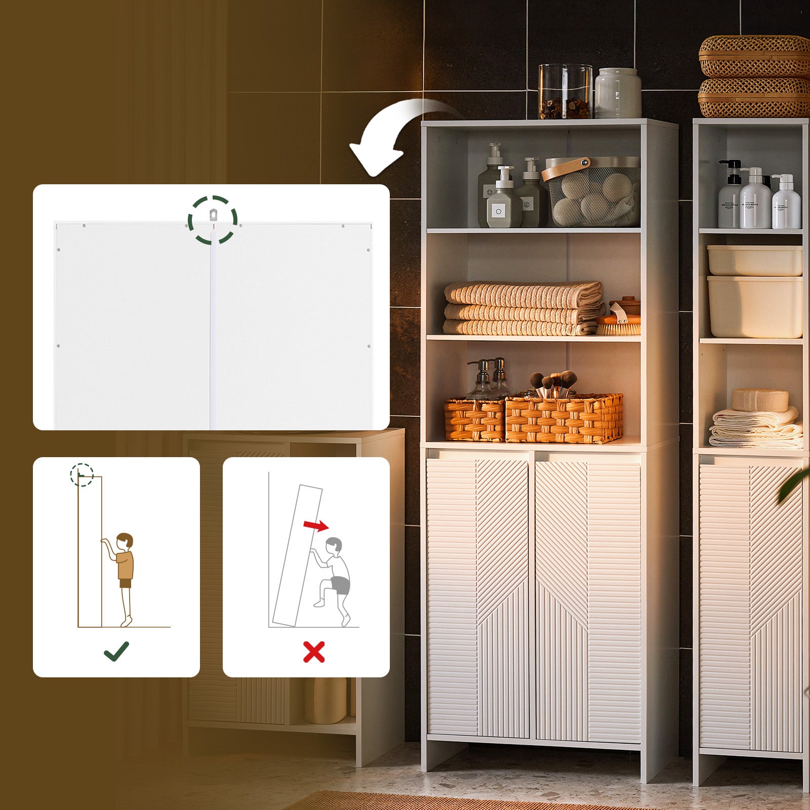 Armario Alto de Baño Ancho con Cesto para Ropa Sucia BZR155-W SoBuy ES - 6