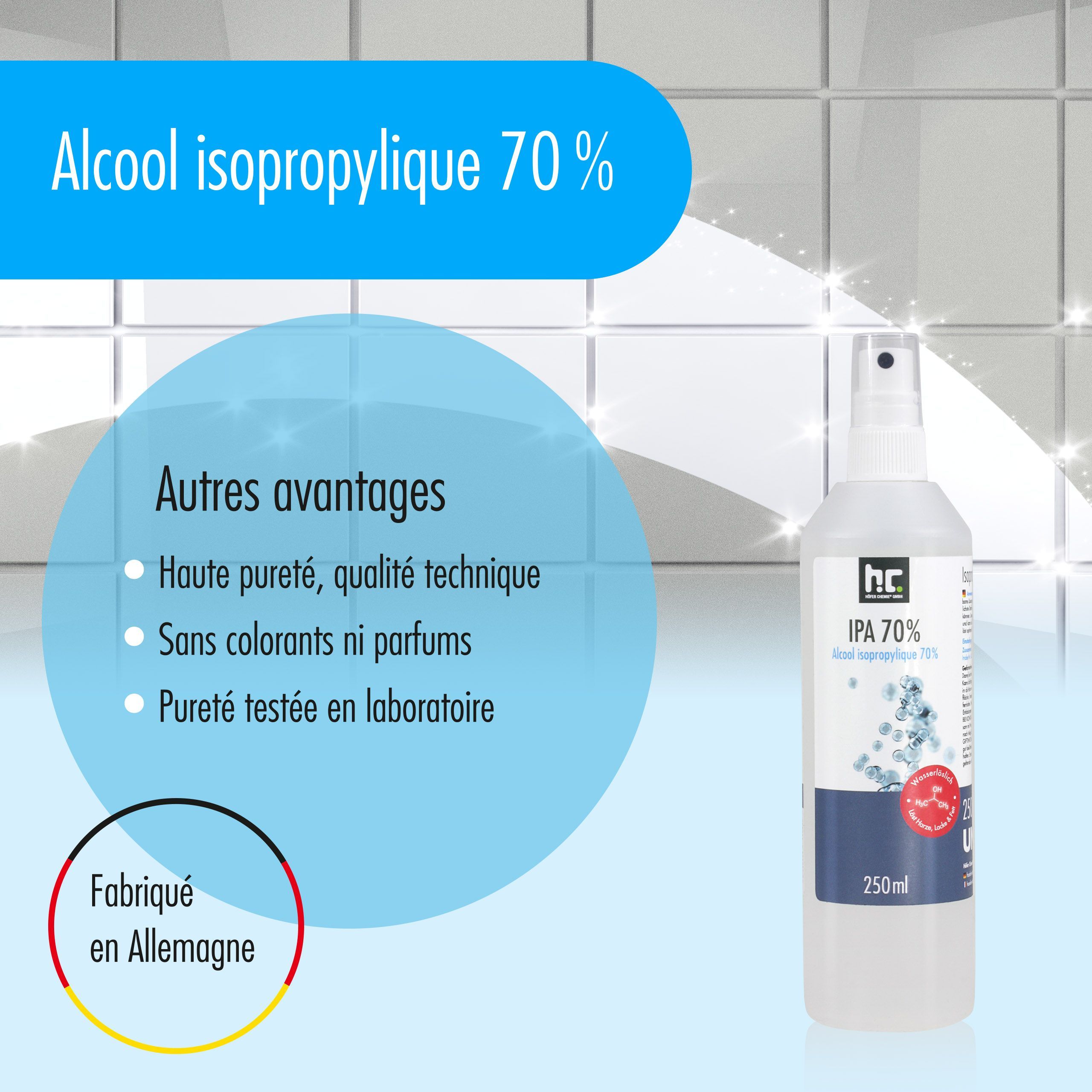 1 x Alcool isopropylique 70% Höfer Chemie® en bouteille de 1 L - 7
