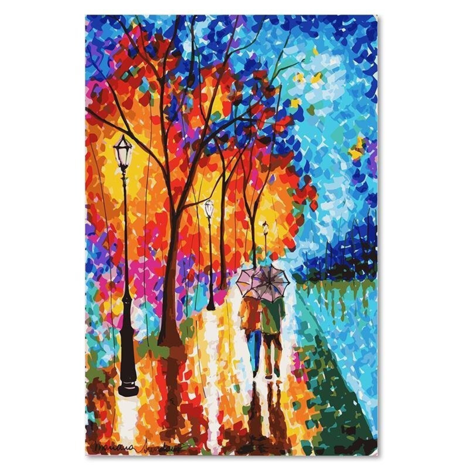 Tableau bois peinture promenade d'automne - 60 x 80 cm - 2