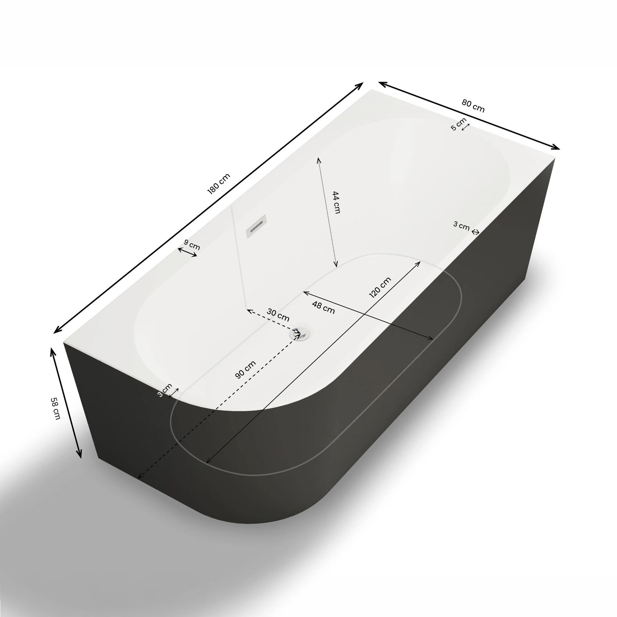 Baignoire Ilot Capri 180 droite noire 180 x81 x58 cm, by SPALINA - 7