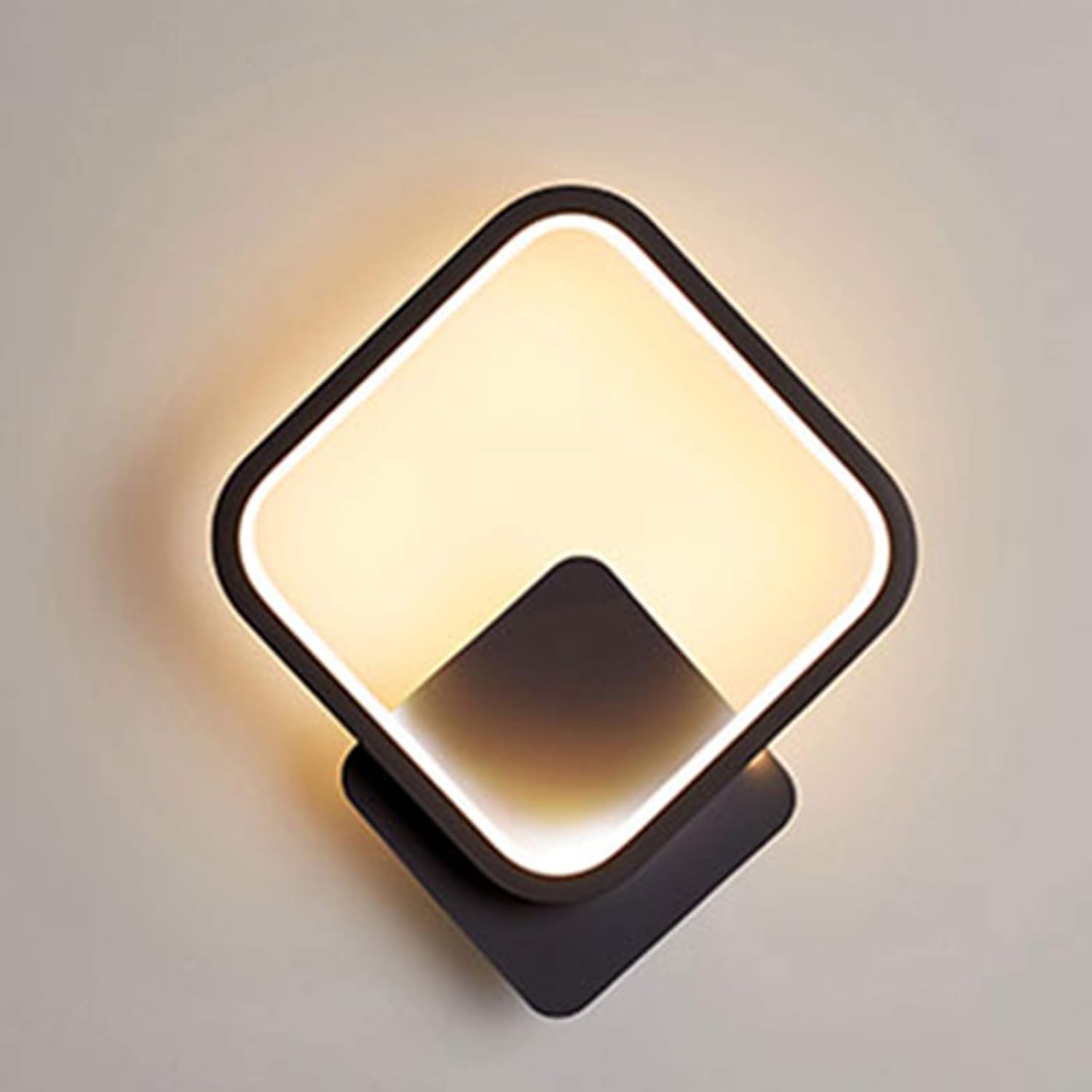 Kwadratowa lampa ścienna LED do wnętrz 12 W, ciepła biel, 3000 K, nowoczesna lampa ścienna do sypialni, salonu, korytarza, na schody, w kolorze czarny