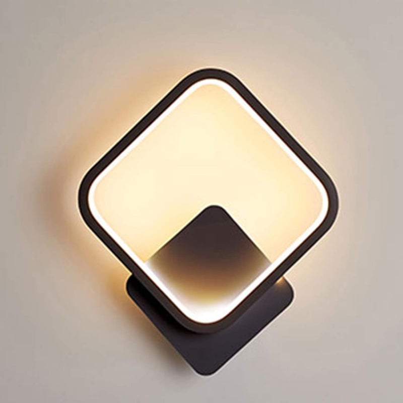 Kwadratowa lampa ścienna LED do wnętrz 12 W, ciepła biel, 3000 K, nowoczesna lampa ścienna do sypialni, salonu, korytarza, na schody, w kolorze czarny
