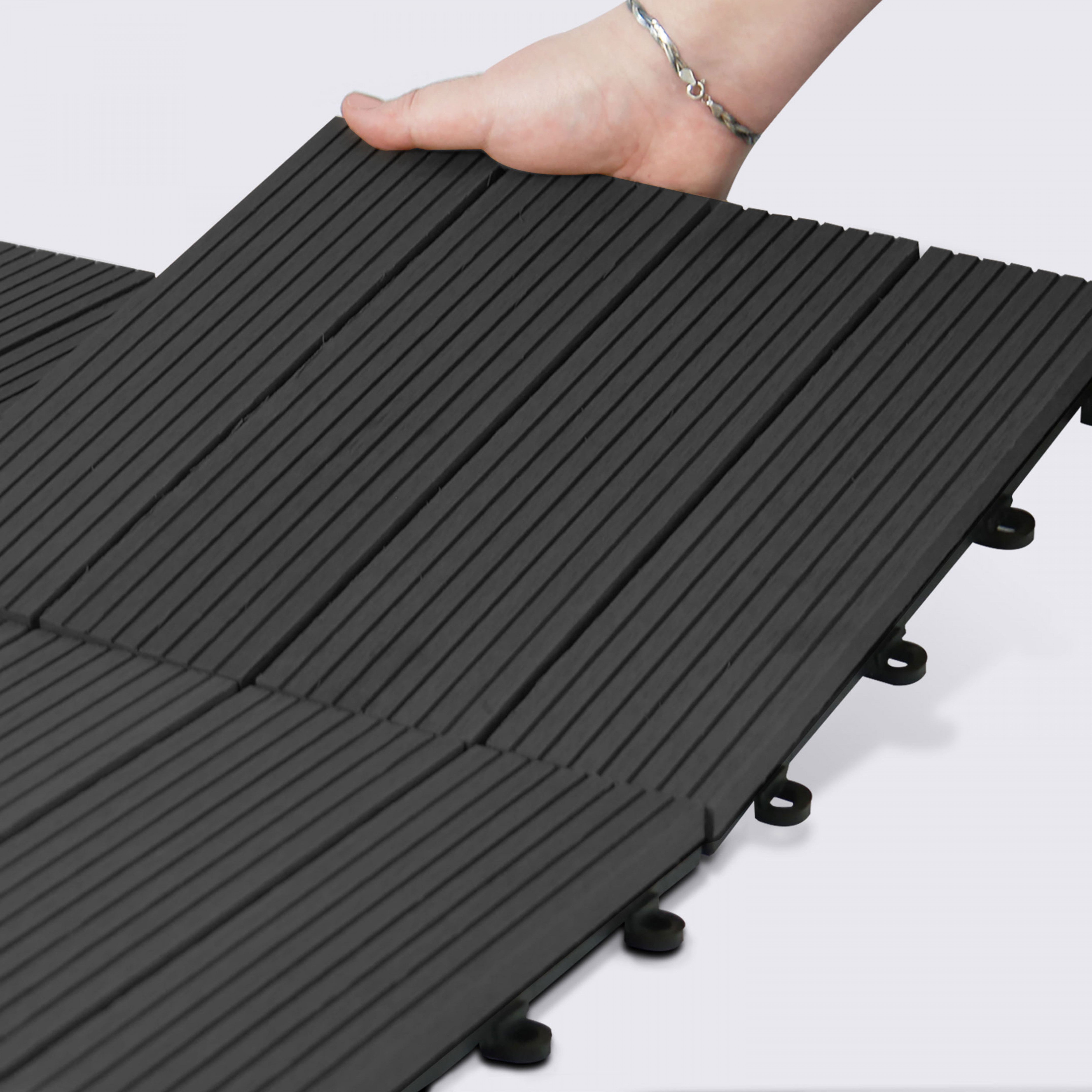 Lot de 16 dalles clipsables en bois composite gris - 6