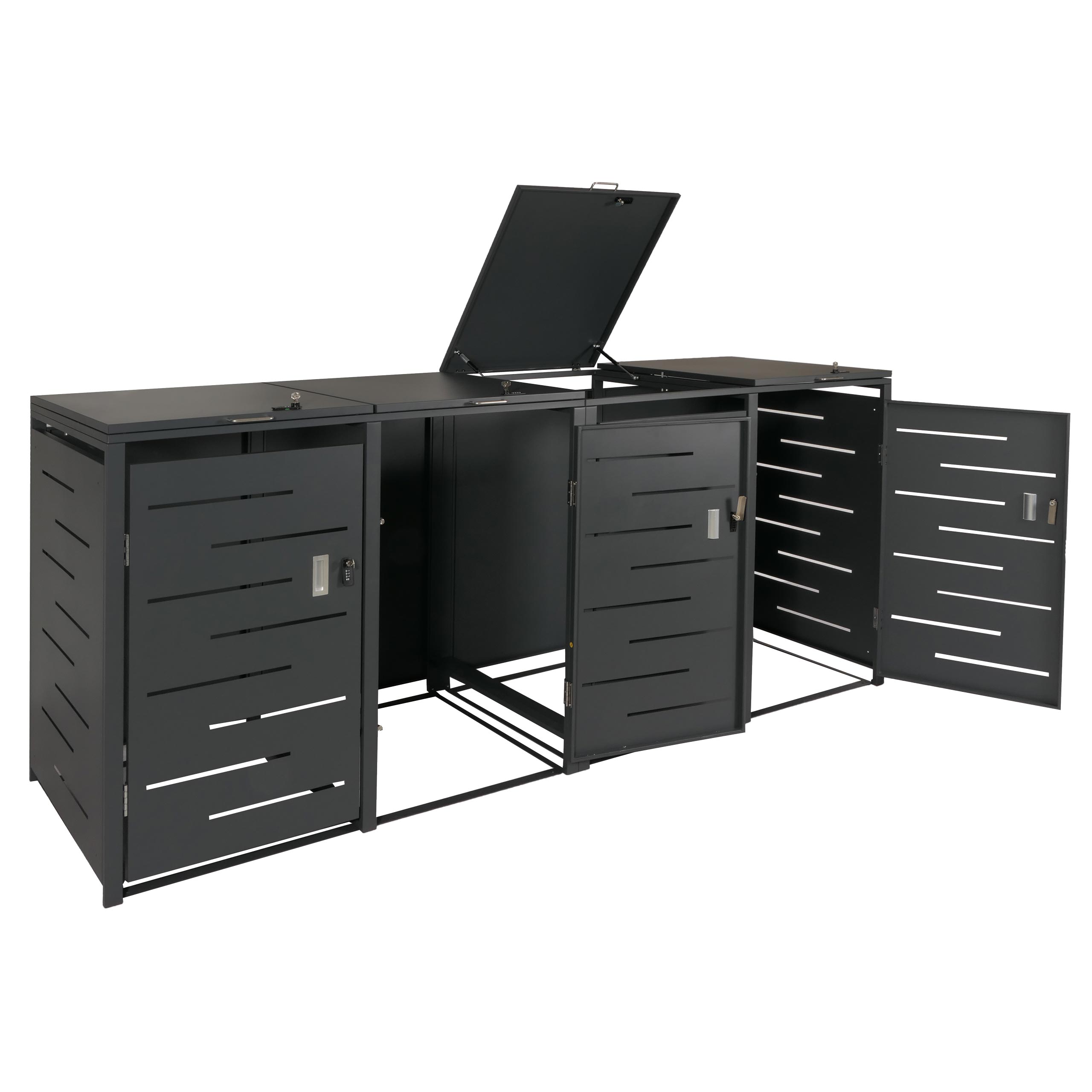 4-pojemnikowa pokrywa kosza na śmieci HWC-E83, pokrywa kosza na śmieci, wysuwana 117x263x80cm ~ antracyt, stal 108kg