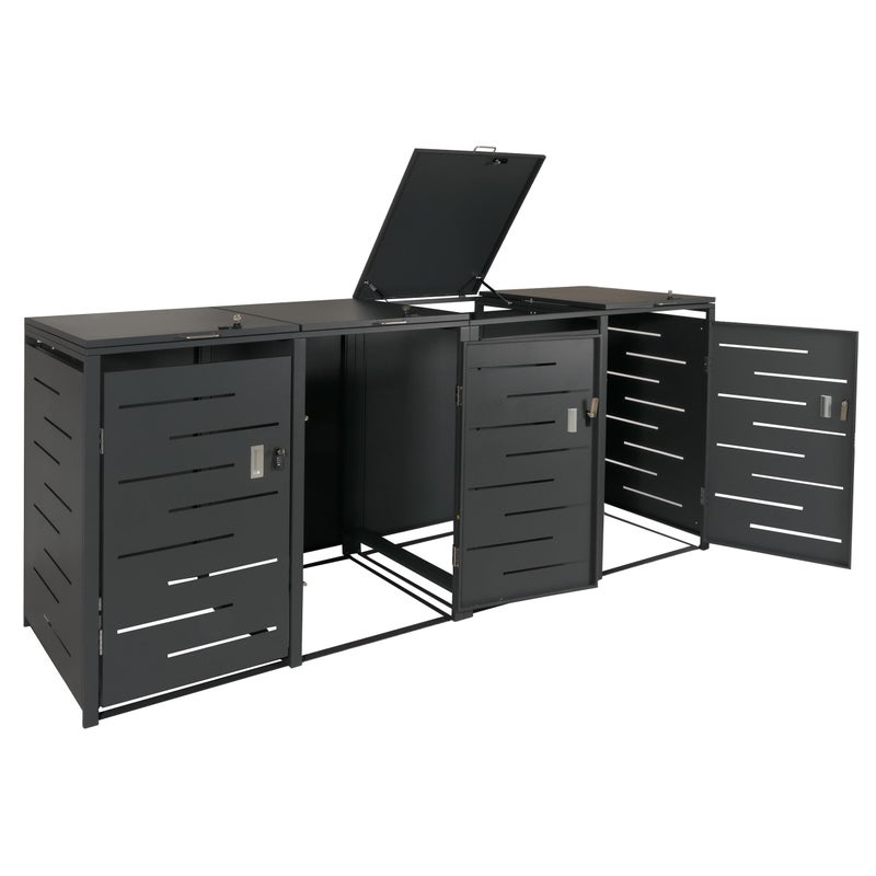 4-pojemnikowa pokrywa kosza na śmieci HWC-E83, pokrywa kosza na śmieci, wysuwana 117x263x80cm ~ antracyt, stal 108kg