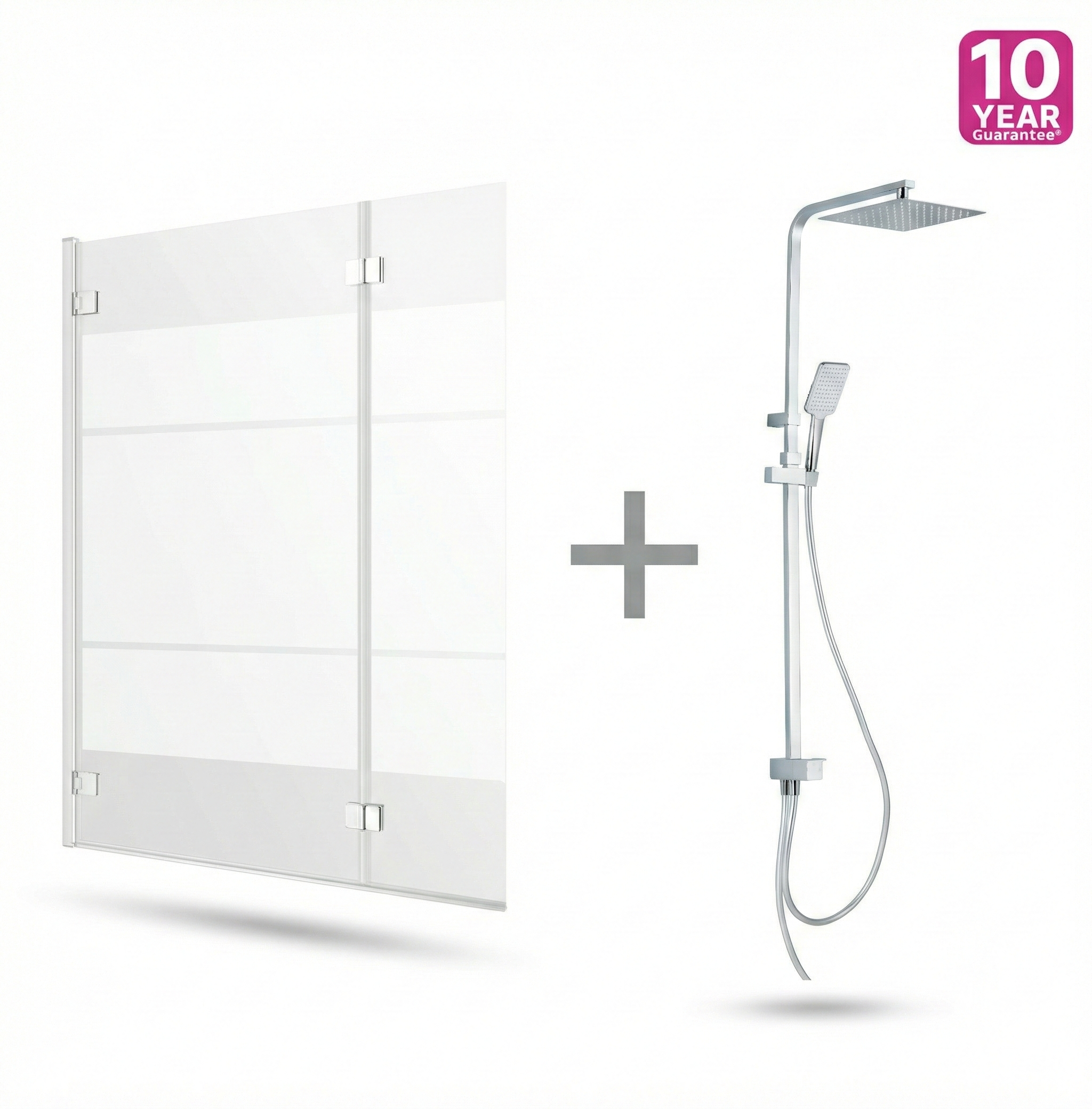 Zestaw Parawan Nawannowy Składany 3-Częściowy 125cm + Kolumna Natryskowa Kwadratowa Bez Baterii - Szkło z Nadrukiem - Deszczownica - Podłączenie do