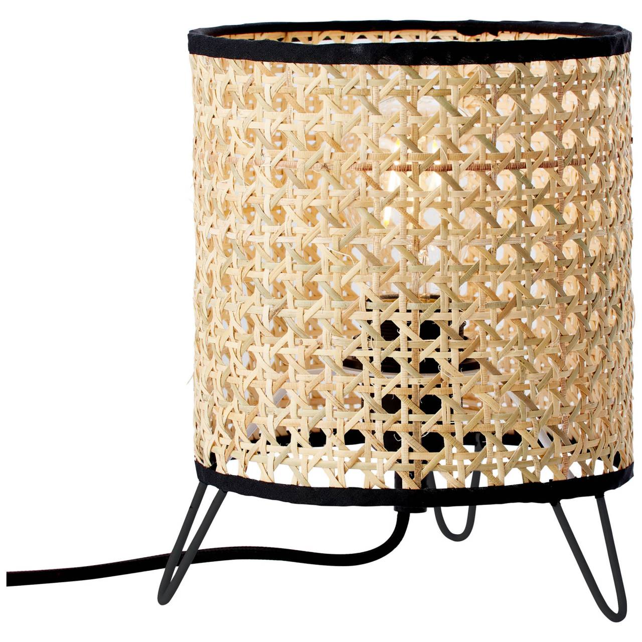 Lampa BRILLIANT, trójnożna lampa podłogowa Tanah czarna / naturalna, 1x A60, E27, 42W, z włącznikiem nożnym
