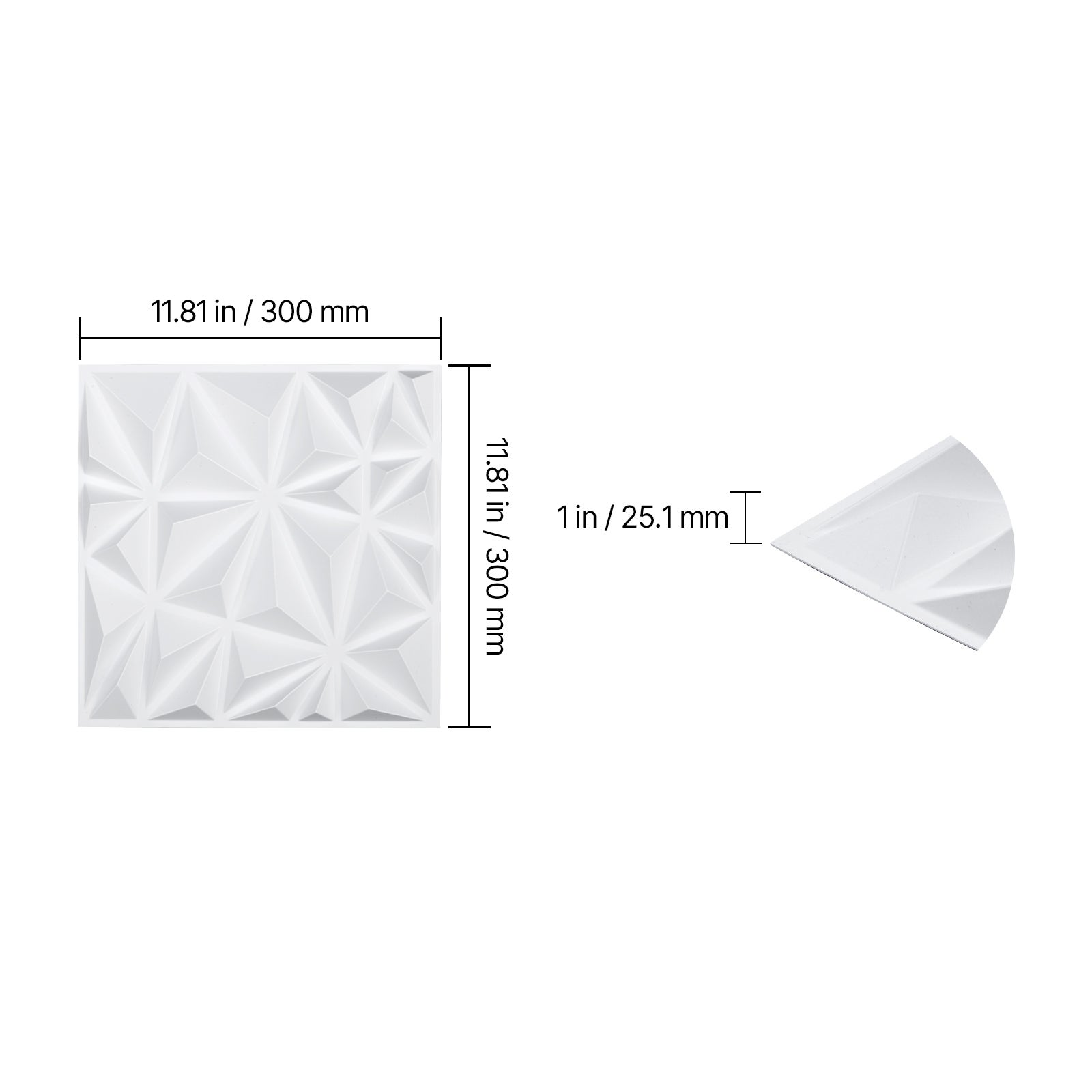 Panneaux muraux SucceBuy 3D,lot 33,carreaux diamant d'art moderne en PVC 11,81 x 11,81 po,32 pi2 pour plafond,chambre,et salle jeux,blanc mat - 2