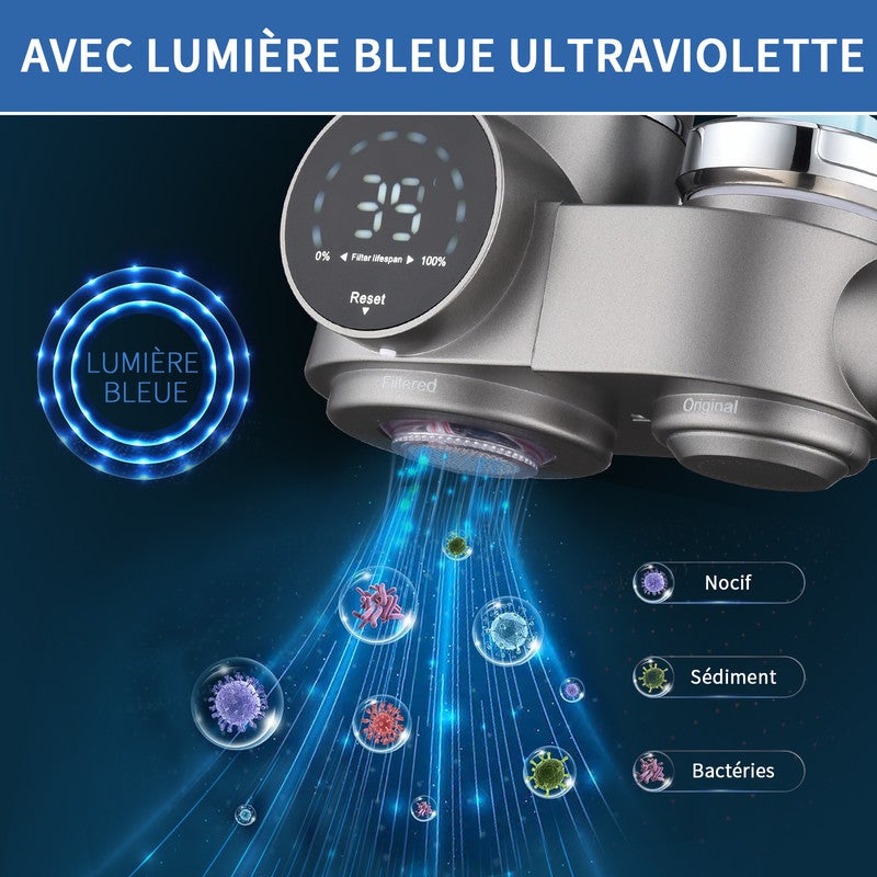 Système de Filtration d'Eau pour Robinet, Filtre à eau Gris - Élimine l'Oxyde, le Chlore, les Nitrates, les Sédiments et les Pesticides - 3