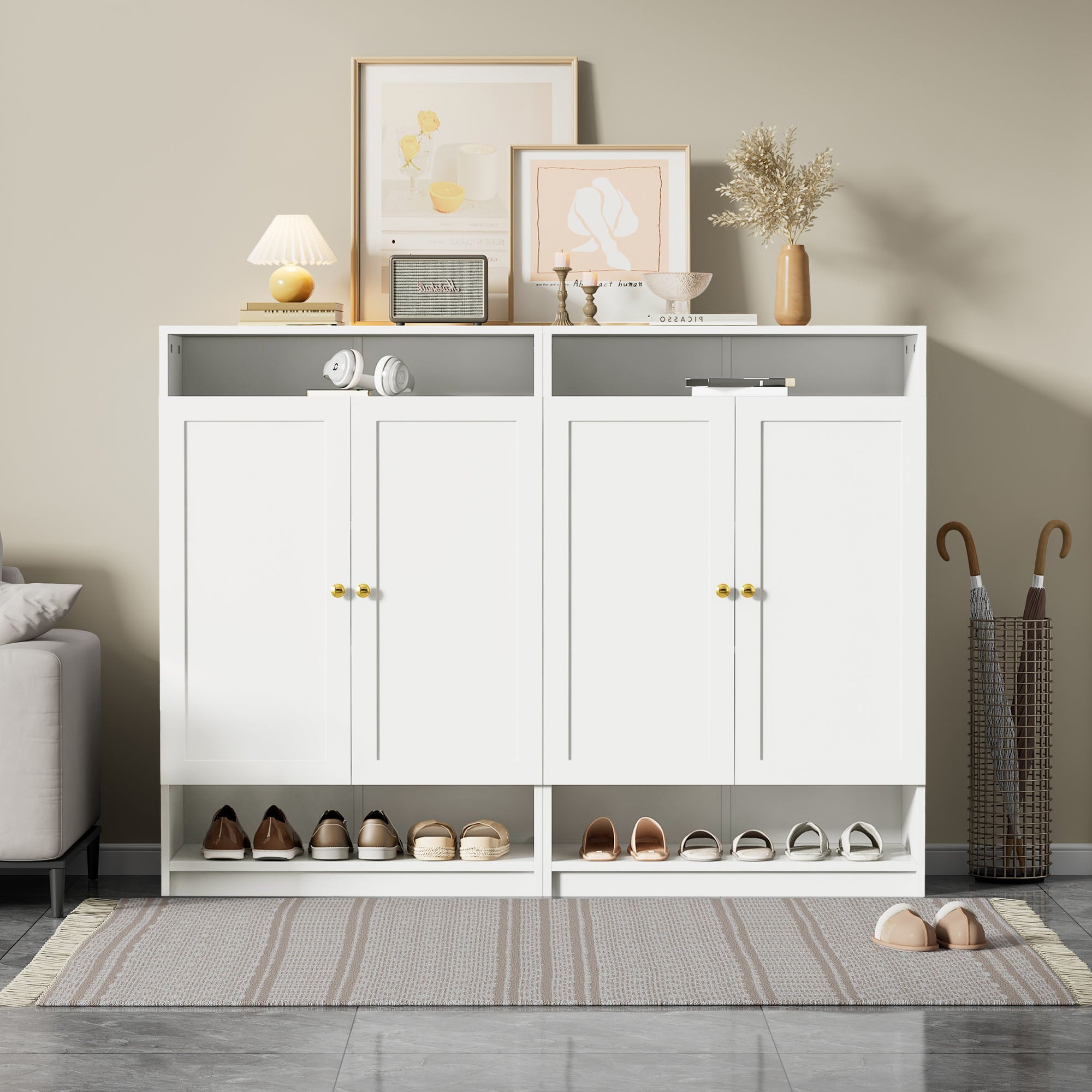 Meuble à chaussures avec 2 portes et étagères réglables - 73 x 34 x 109 cm - panneaux de particules - Blanc - 3